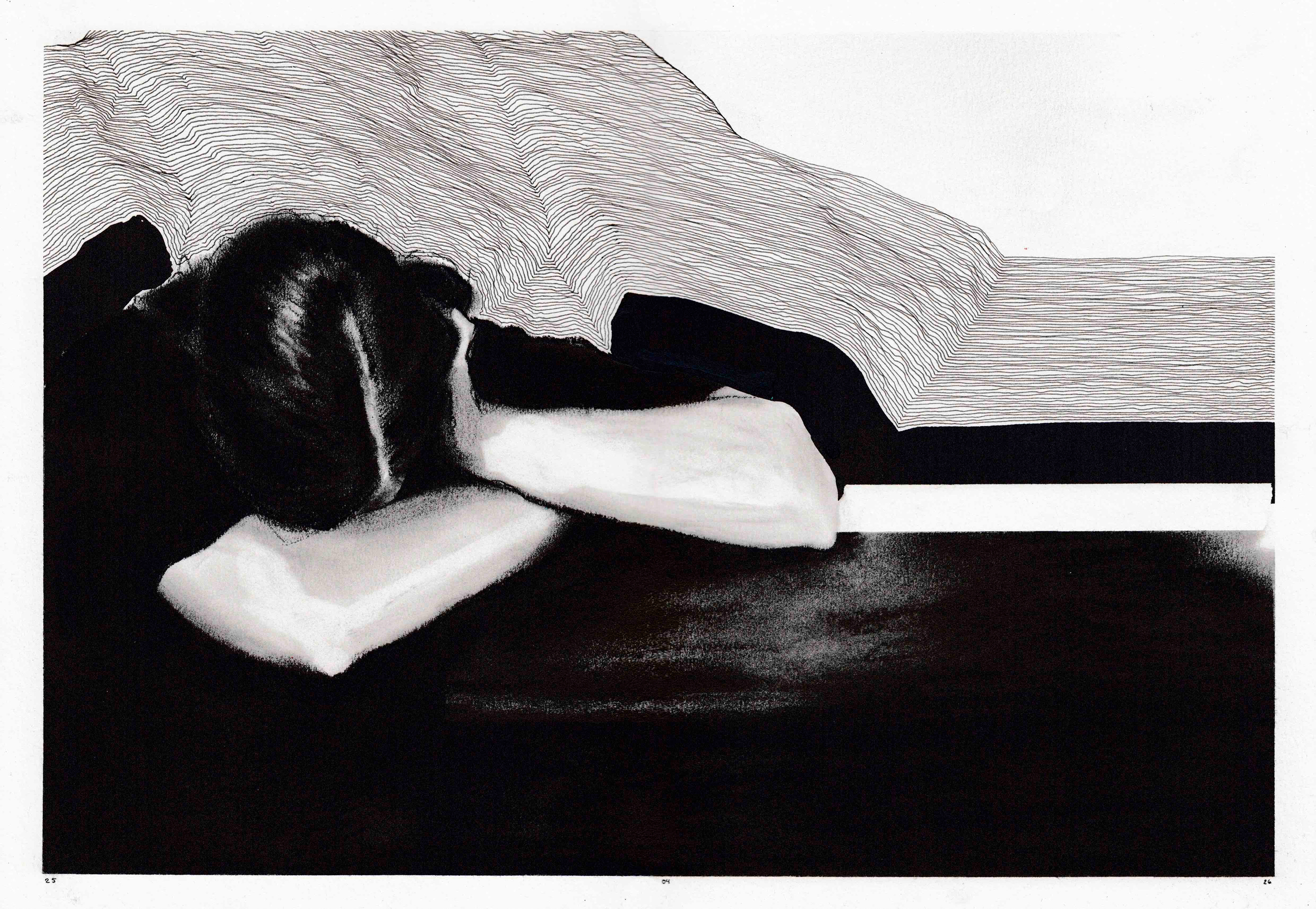 o.T. 1 (2026) Zeichenkohle, Fineliner auf 250 g/m² Aquarellkarton 42 x 29 cm 