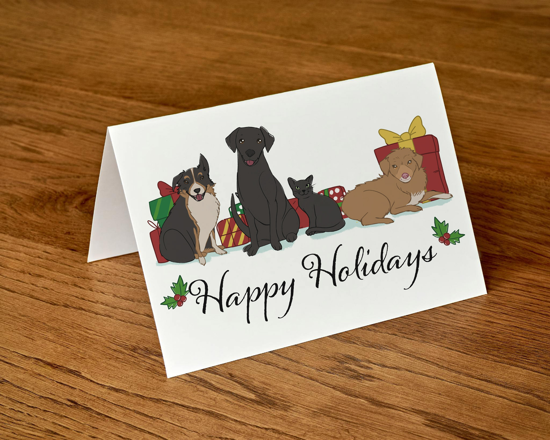 Custom Greeting Card Commission: "Happy Holidays From the Animals"