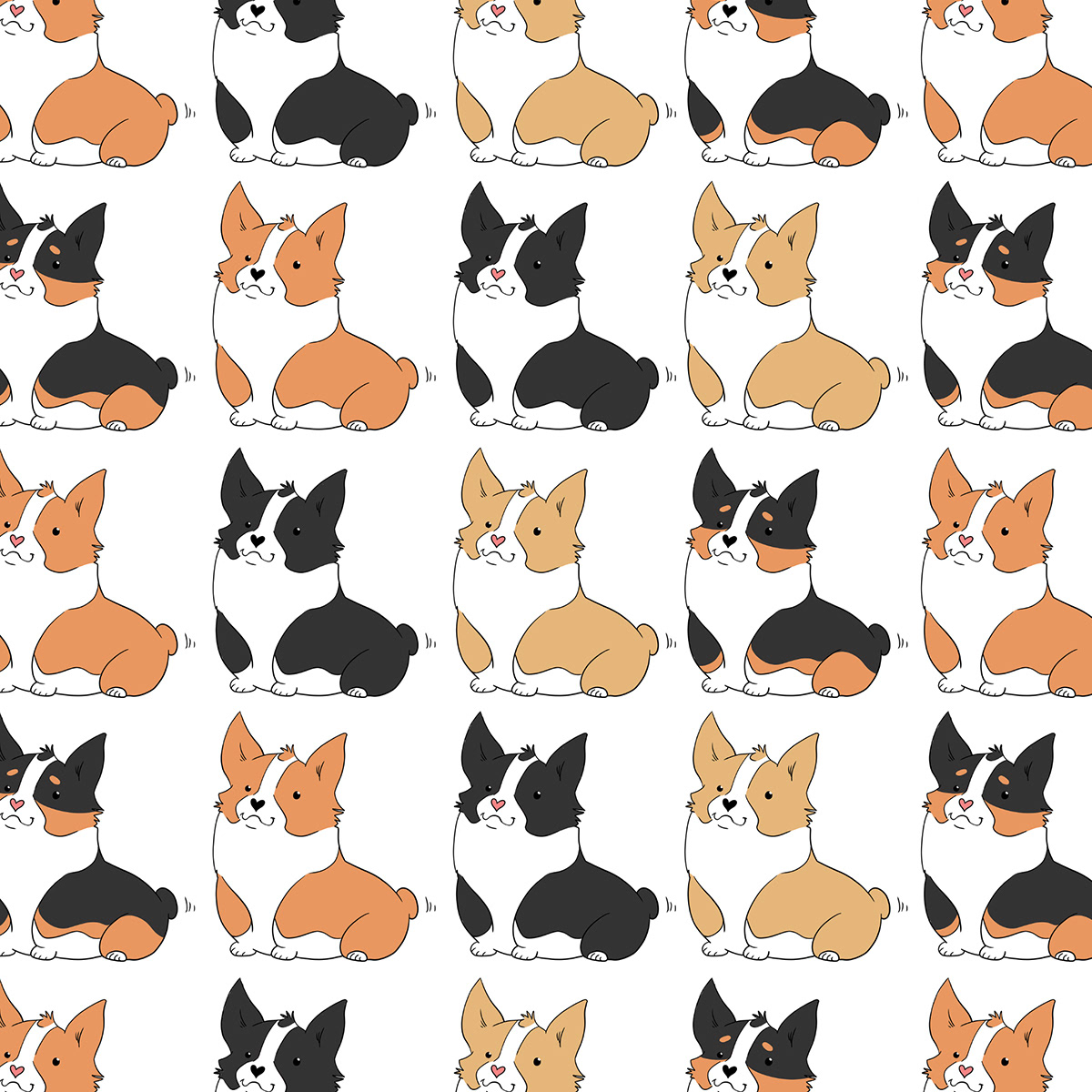 "Red, Black, and Tri-Colored Corgis"