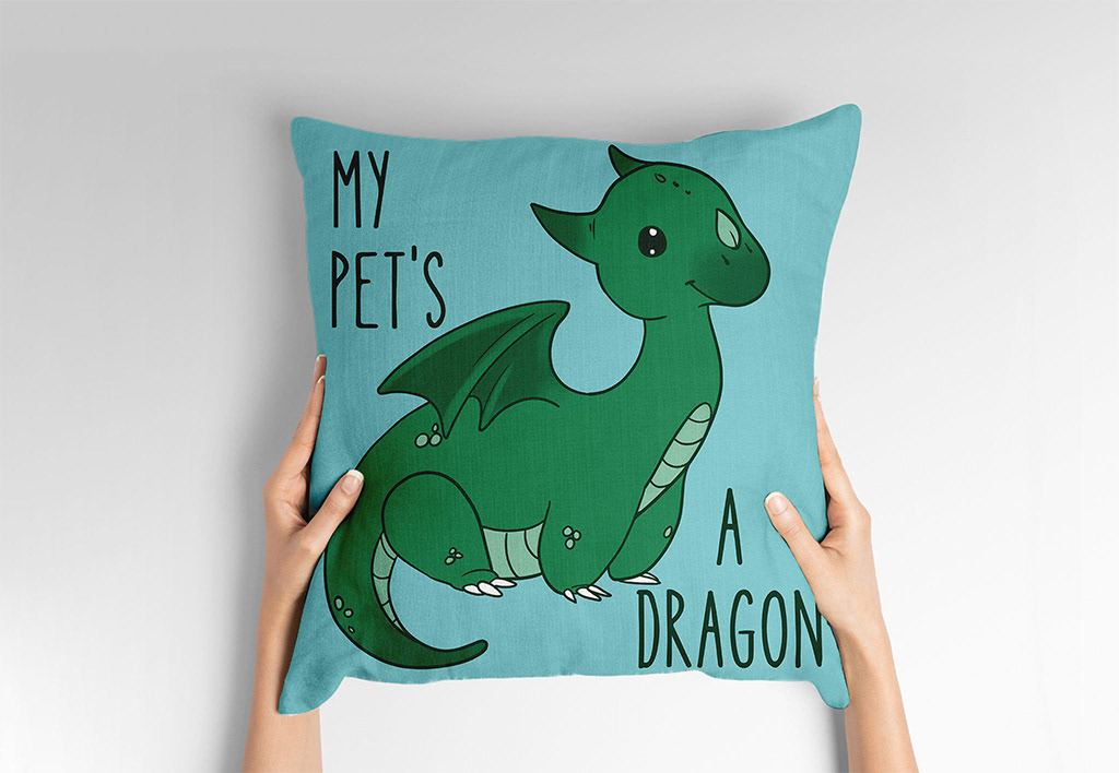 Custom Pillow Cover: "My Pet's A Dragon" for a dragon themed nursery