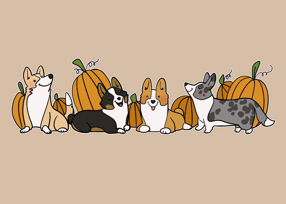 "Autumn Pumpkin Corgis"