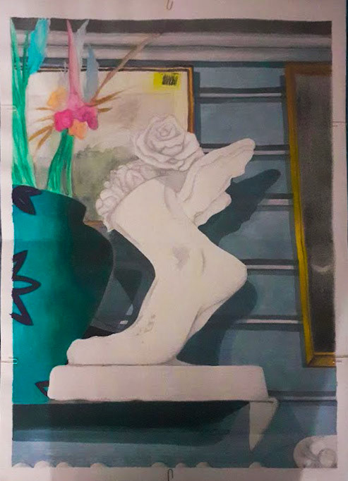 A2 Scale Drawing Using Mixed Media 2021 (Used Acrylic Paint, Charcoal, Chalk, Colouring Pencils, Sketching Pencils, Alcohol-Based Markers, Watercolour Paint)