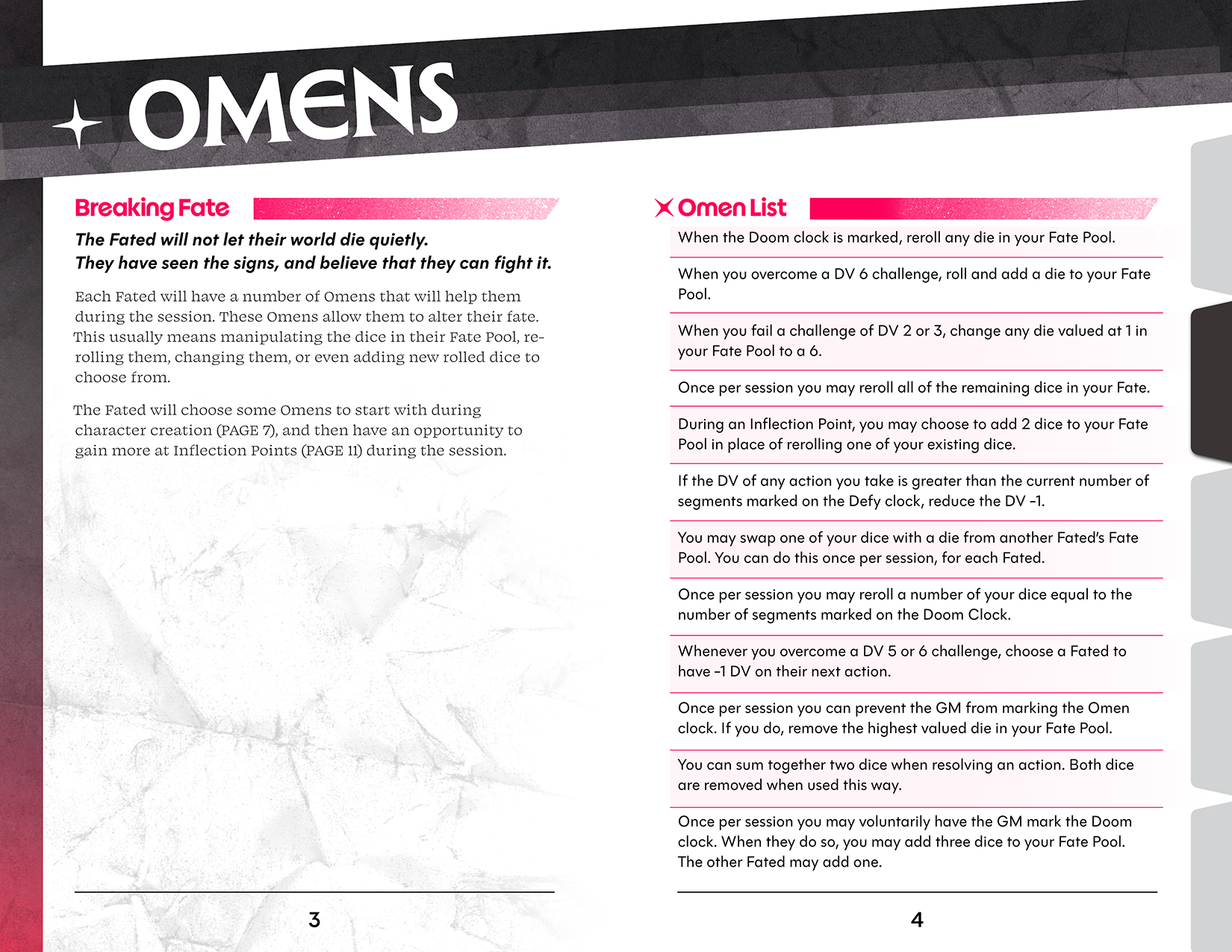 Example spreads from omen