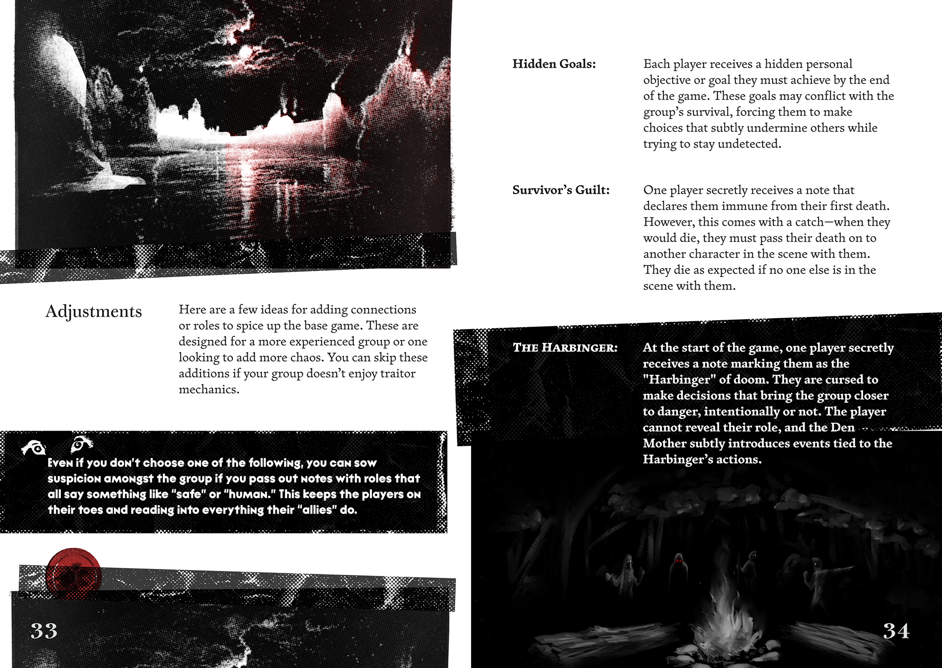 Sample spread from wolves at the lake. Key Art by Dreamscapecraft