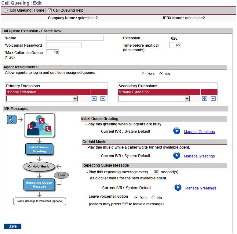 Account Manager View to create Call Queues
