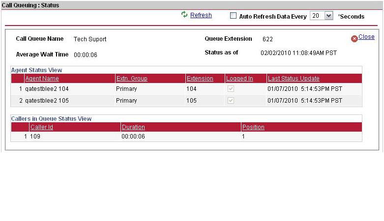 Account Manager View to manage the Call Queues and see status