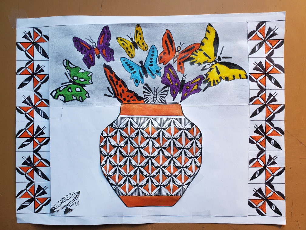 Art work by Leonard Rey Pueblo of Acoma as interviewed by Paola Delgado