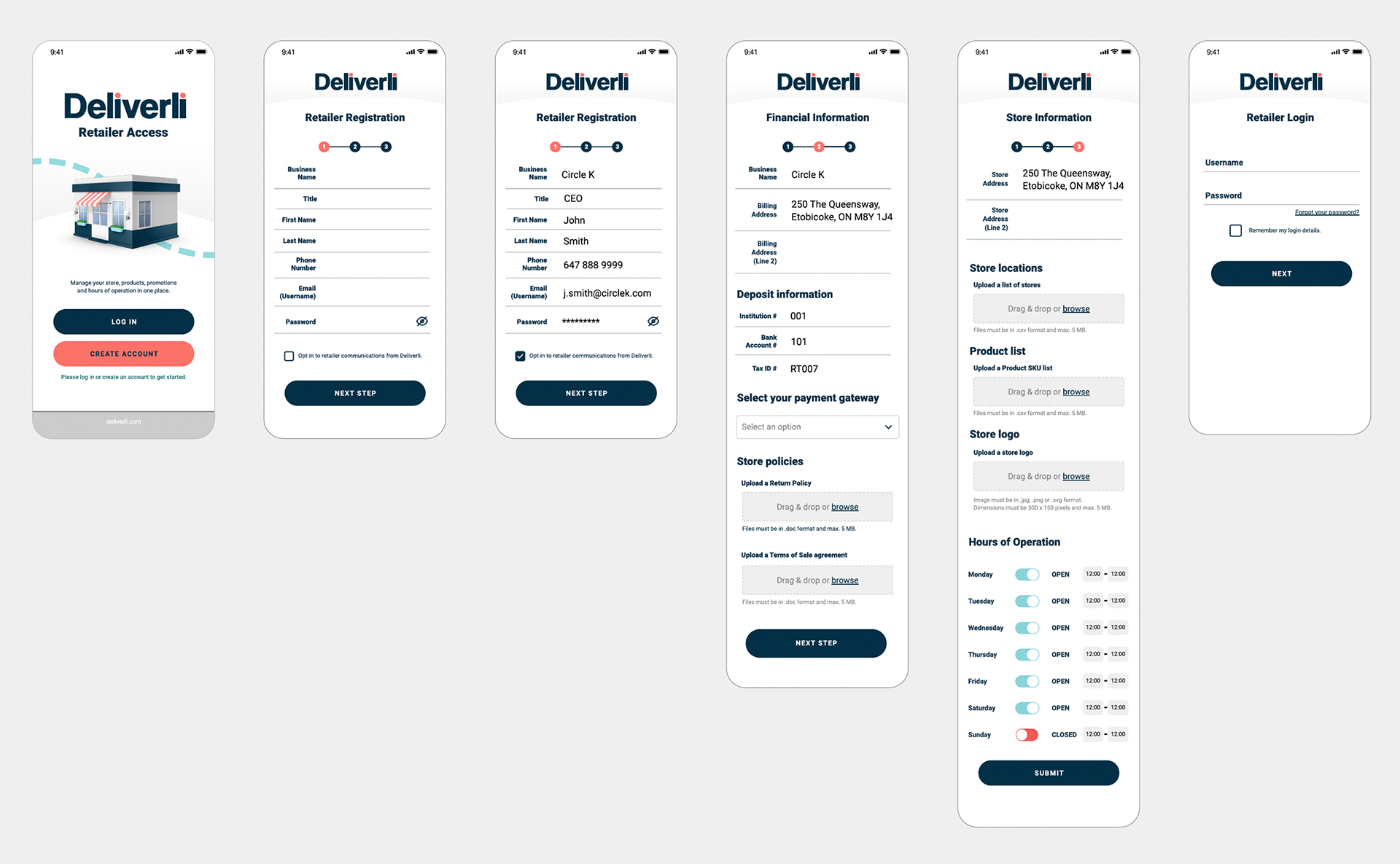 Retailer sign up sequence