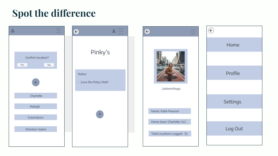More mockup screens showing differences