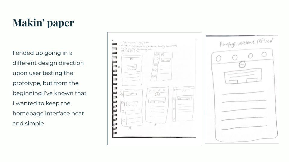 Paper wireframes, showing the preliminary homepage design