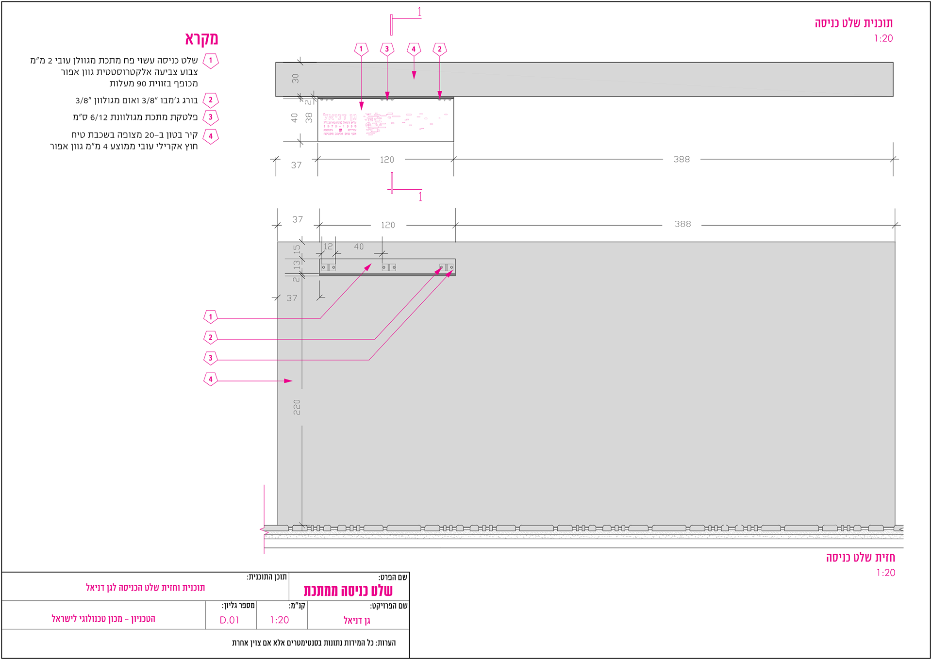 פרט שלט מתכת תוכנית וחזית