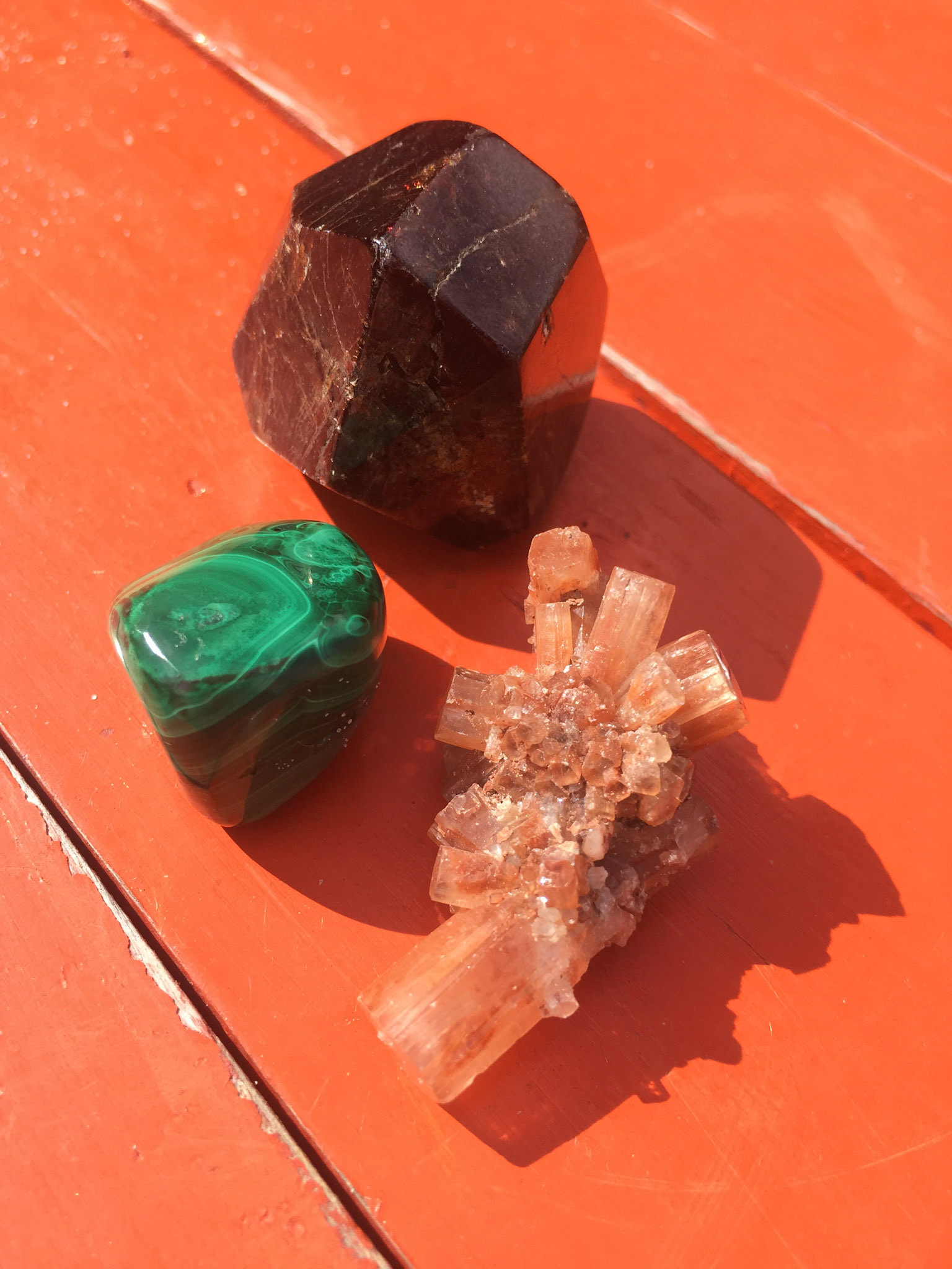 garnet + malachite + aragonite