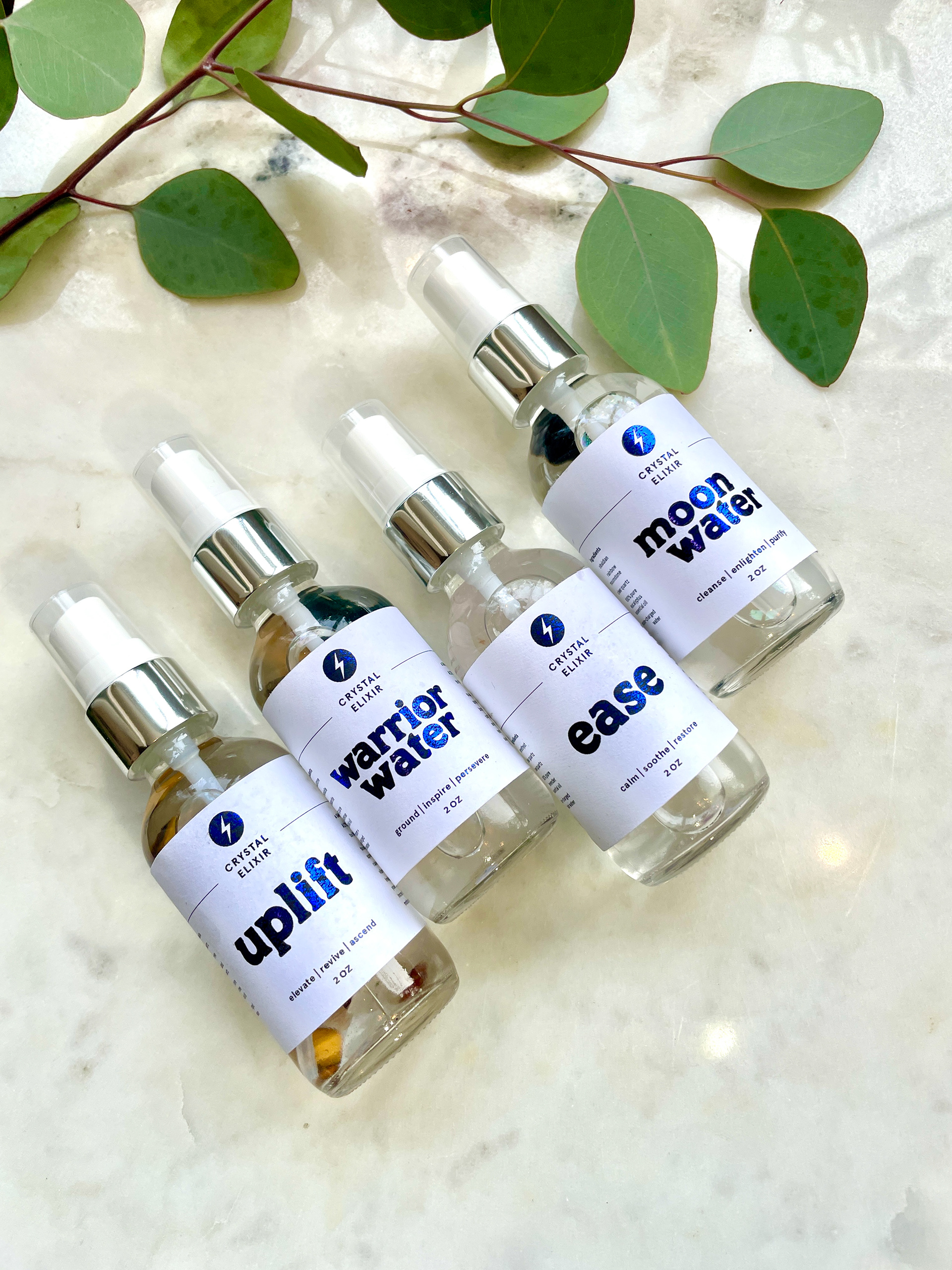 crystal elixirs with moon + solar charged water