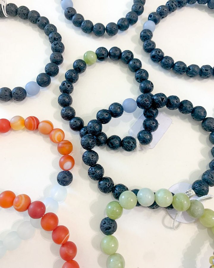 crystal + lava rock bracelets