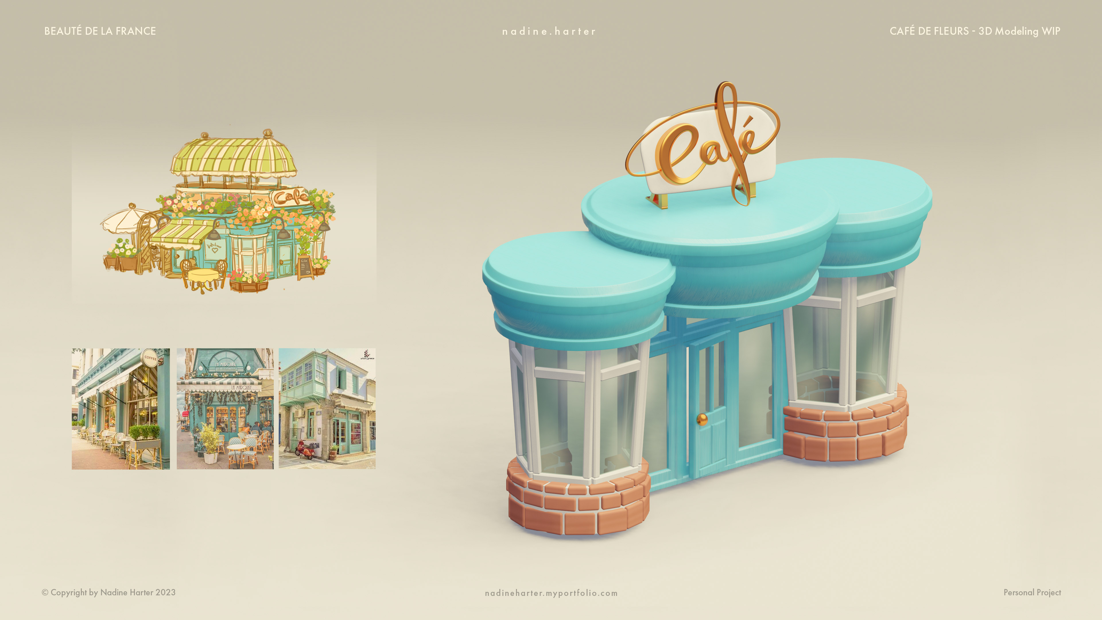CAFÉ DE FLEURS | Concept Art & 3D Art | Adobe Photoshop & Blender