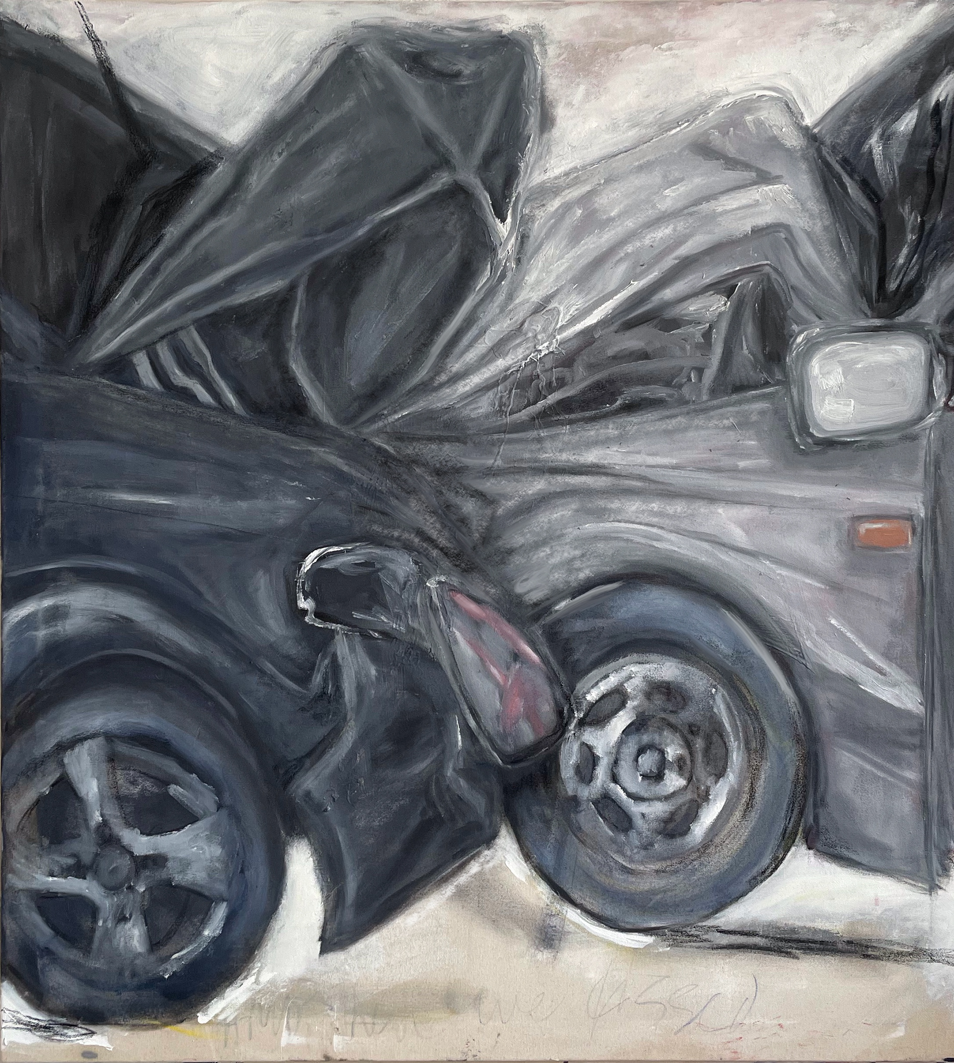 car crash, 119x105, oil and charcoal on canvas
