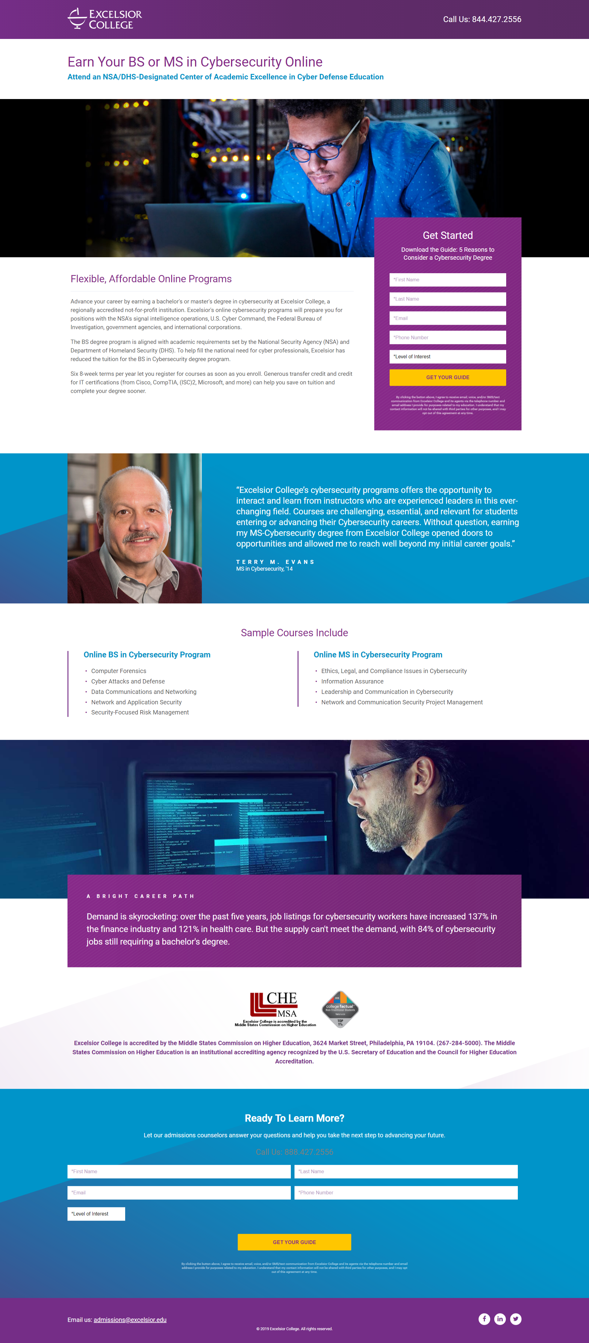 MS in Cybersecurity Landing Page