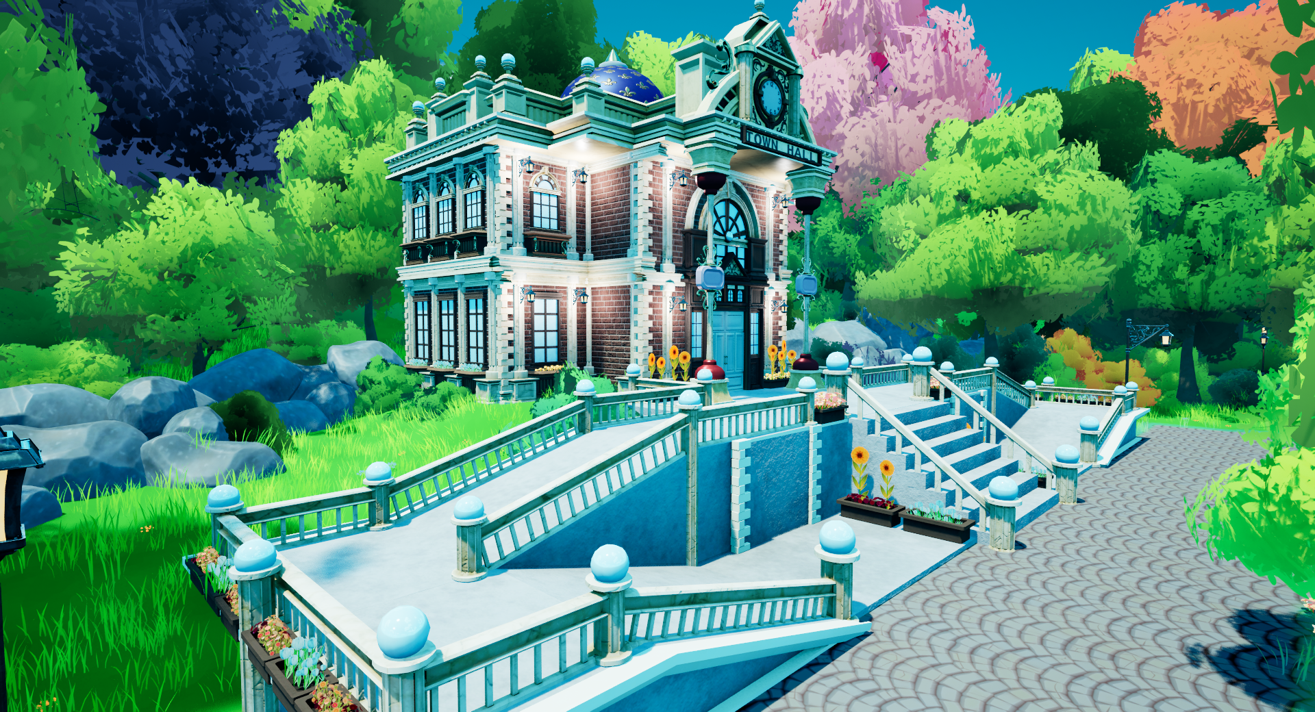 Cleanland Town Hall. Rocks modeled and textured by Conor Dolan.