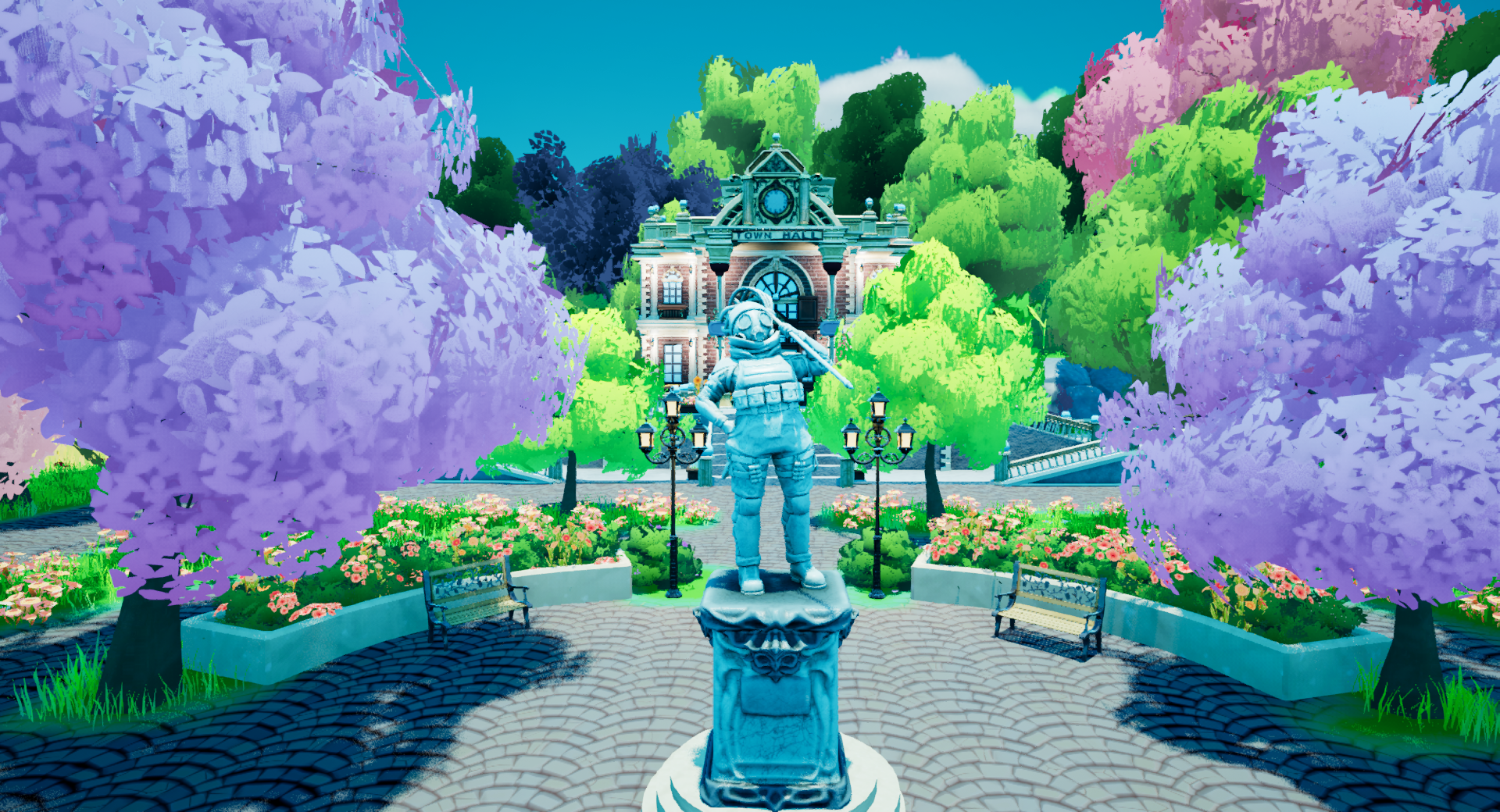 Cleanland Town Square. Benches modeled and textured by Ethan Martinez Lockhart.