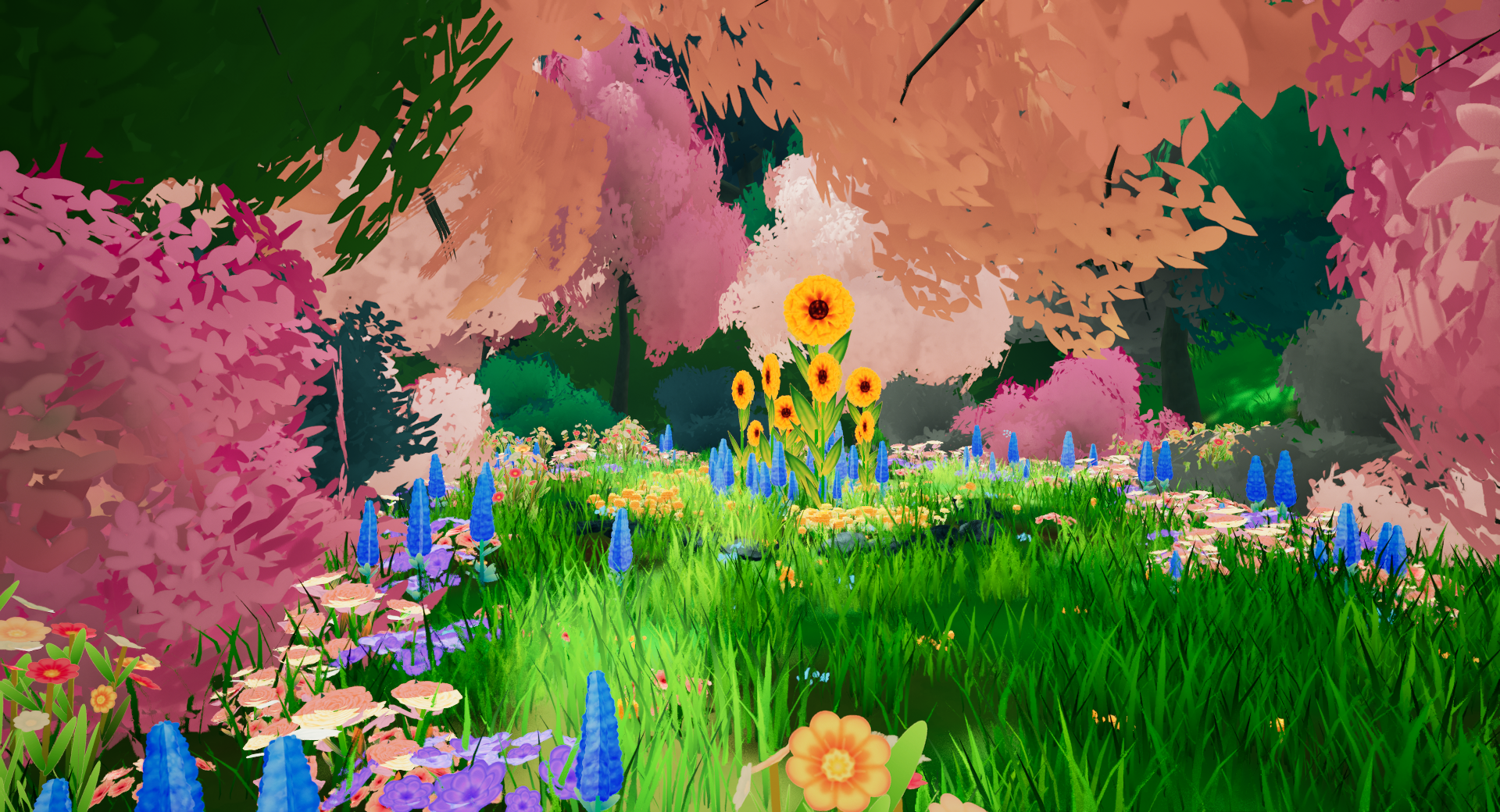 Secret grove in the park. Rocks modeled and textured by Conor Dolan.