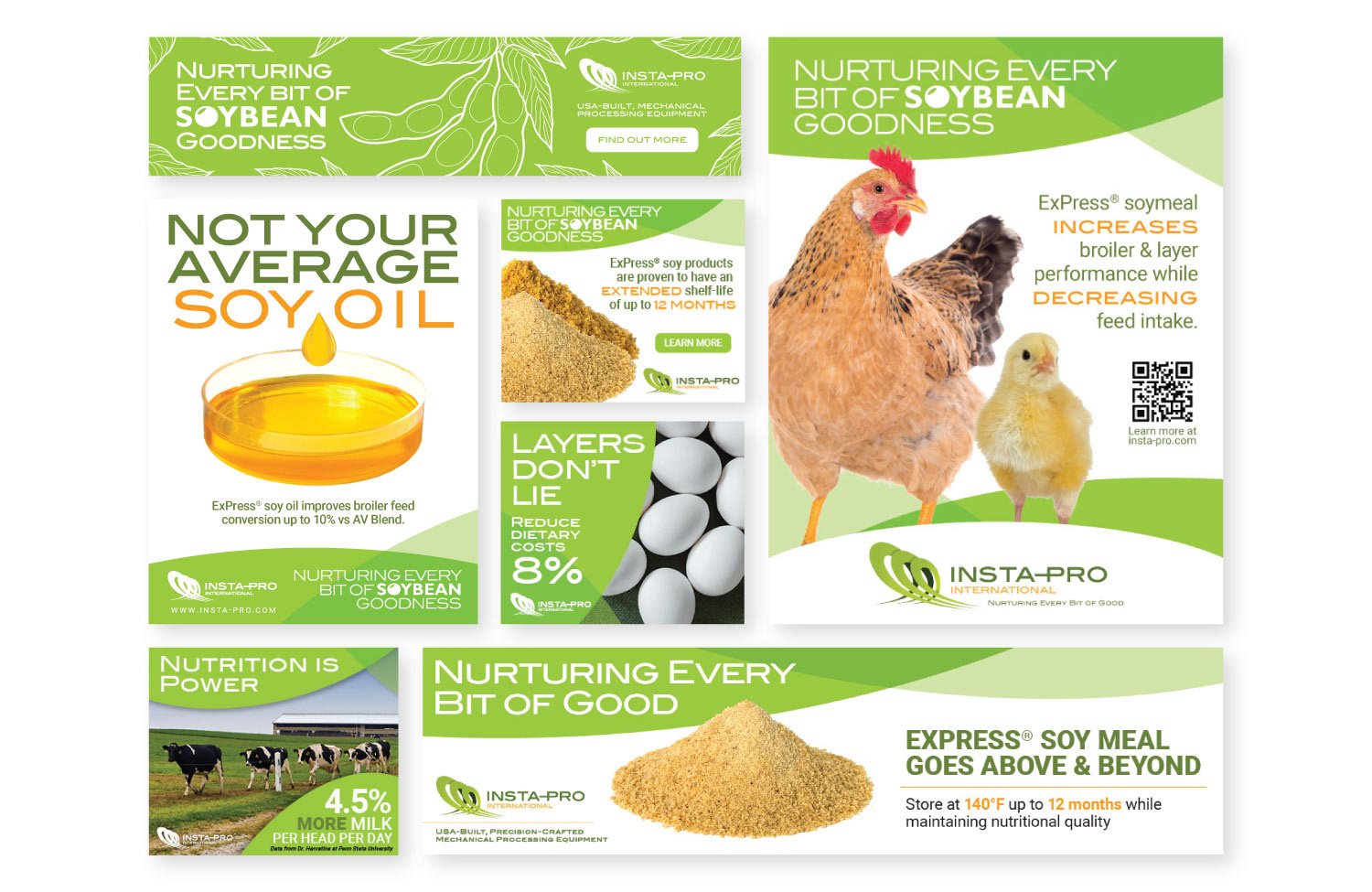 A selection of website banners and print ads promoting new research and data