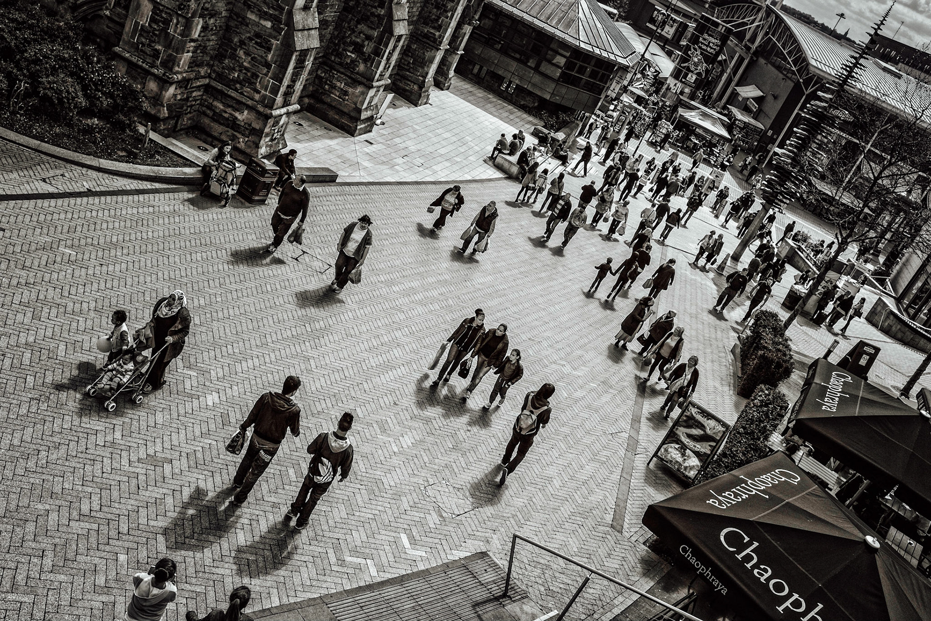 Busy shoppers near St Martin's Church