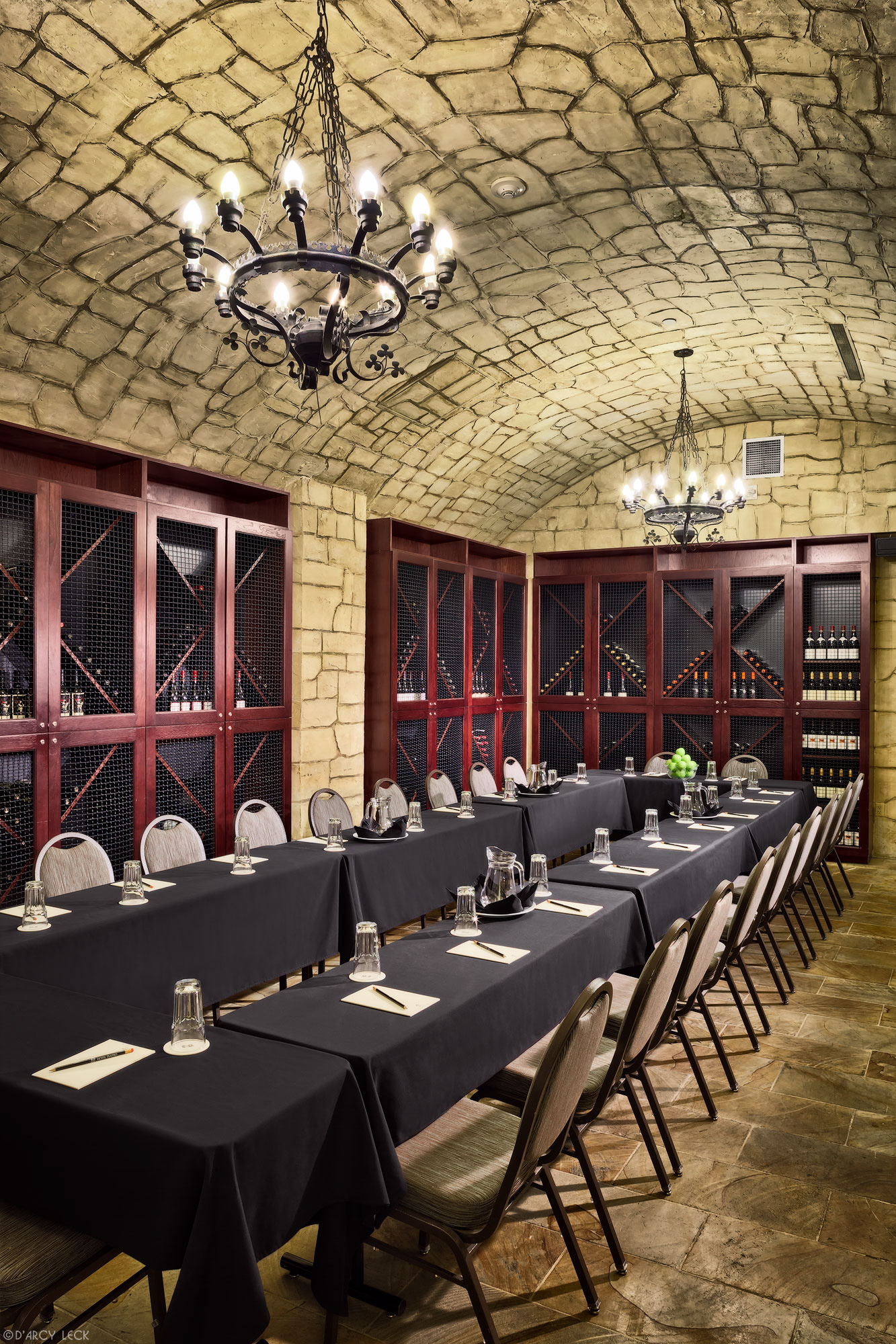 hospitality photographer D'Arcy Leck photographs the Hotel Teatro wine cellar meeting room