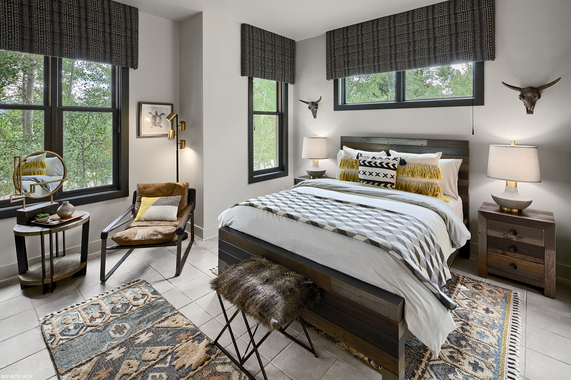 Interior photographer D'Arcy Leck photographs a residential bedroom for interior design firm Vintage Elements