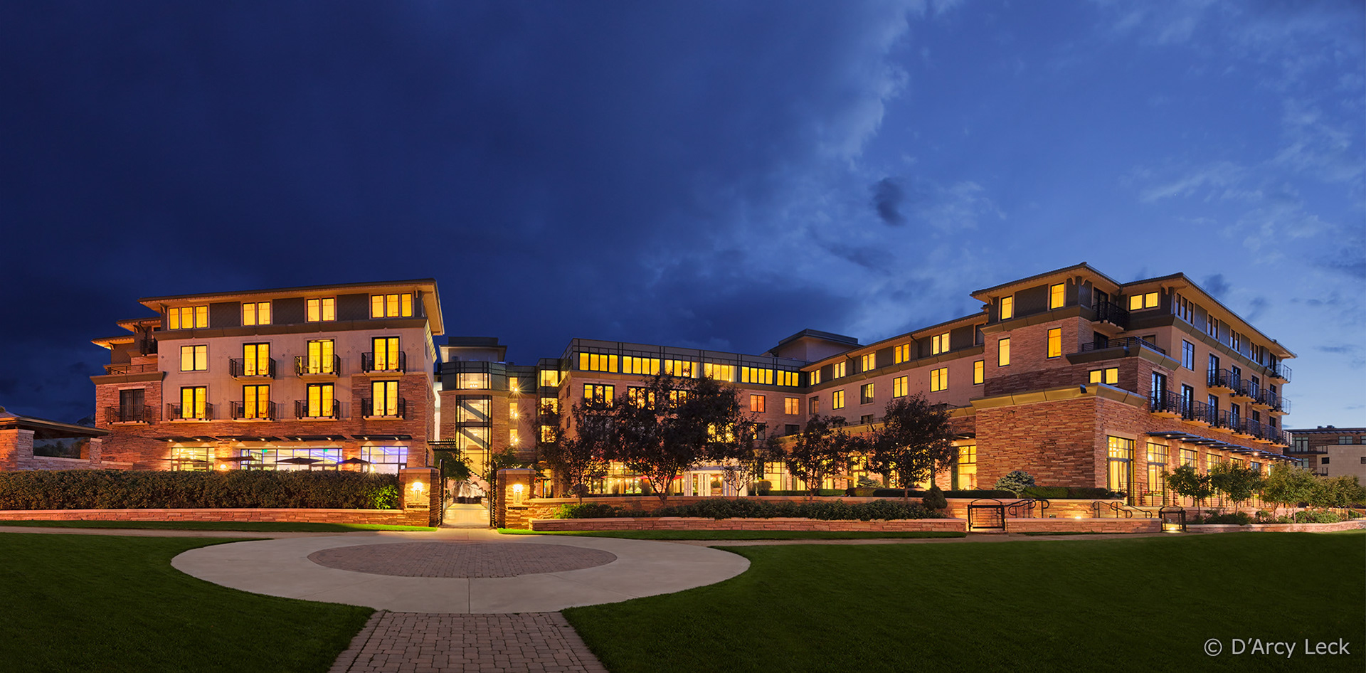 Hotel photographer D'Arcy Leck photographs the exterior of the St Julien Hotel & Spa at dawn