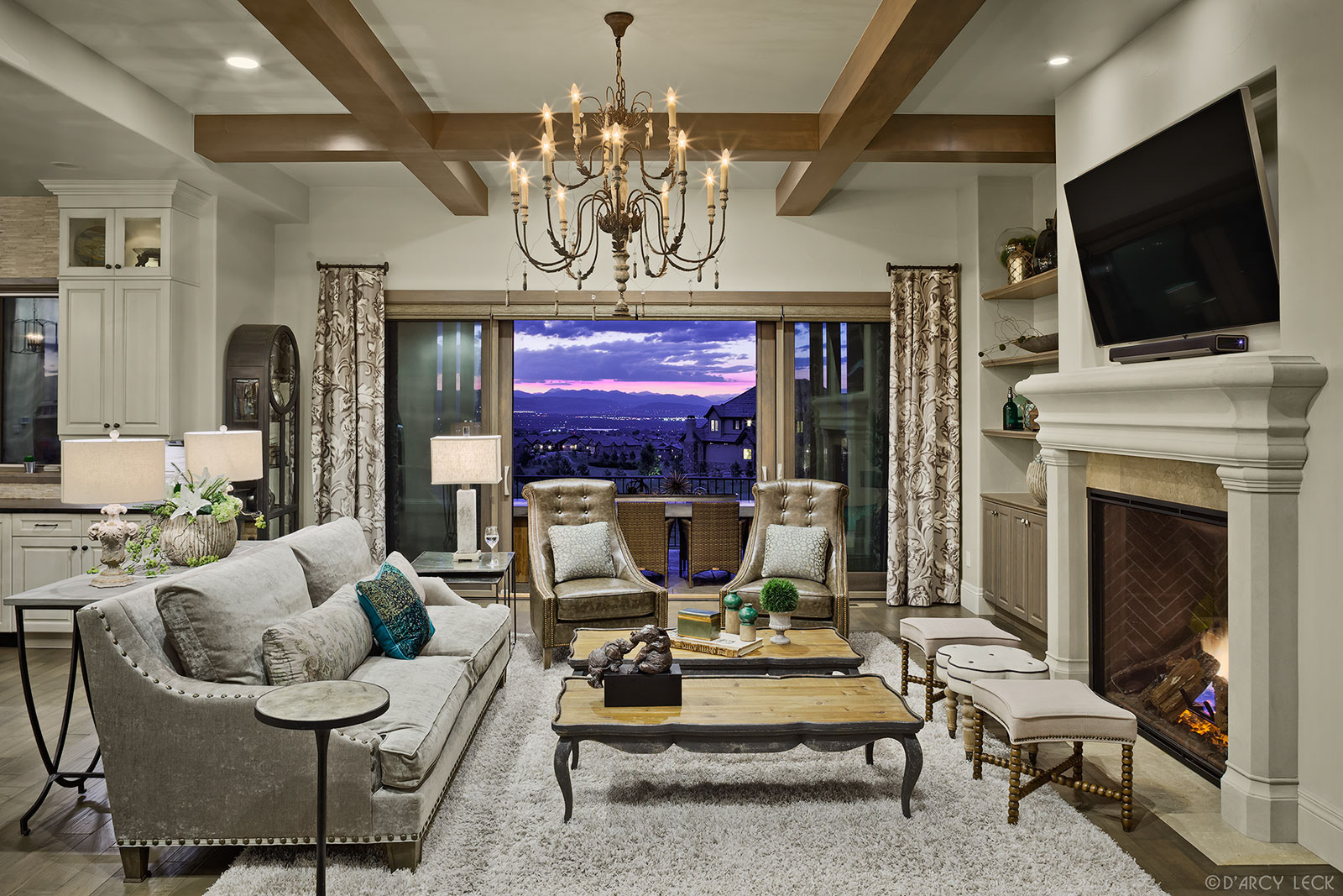 architectural photographer D'Arcy Leck photographs the living room of a luxury home for client General Shale