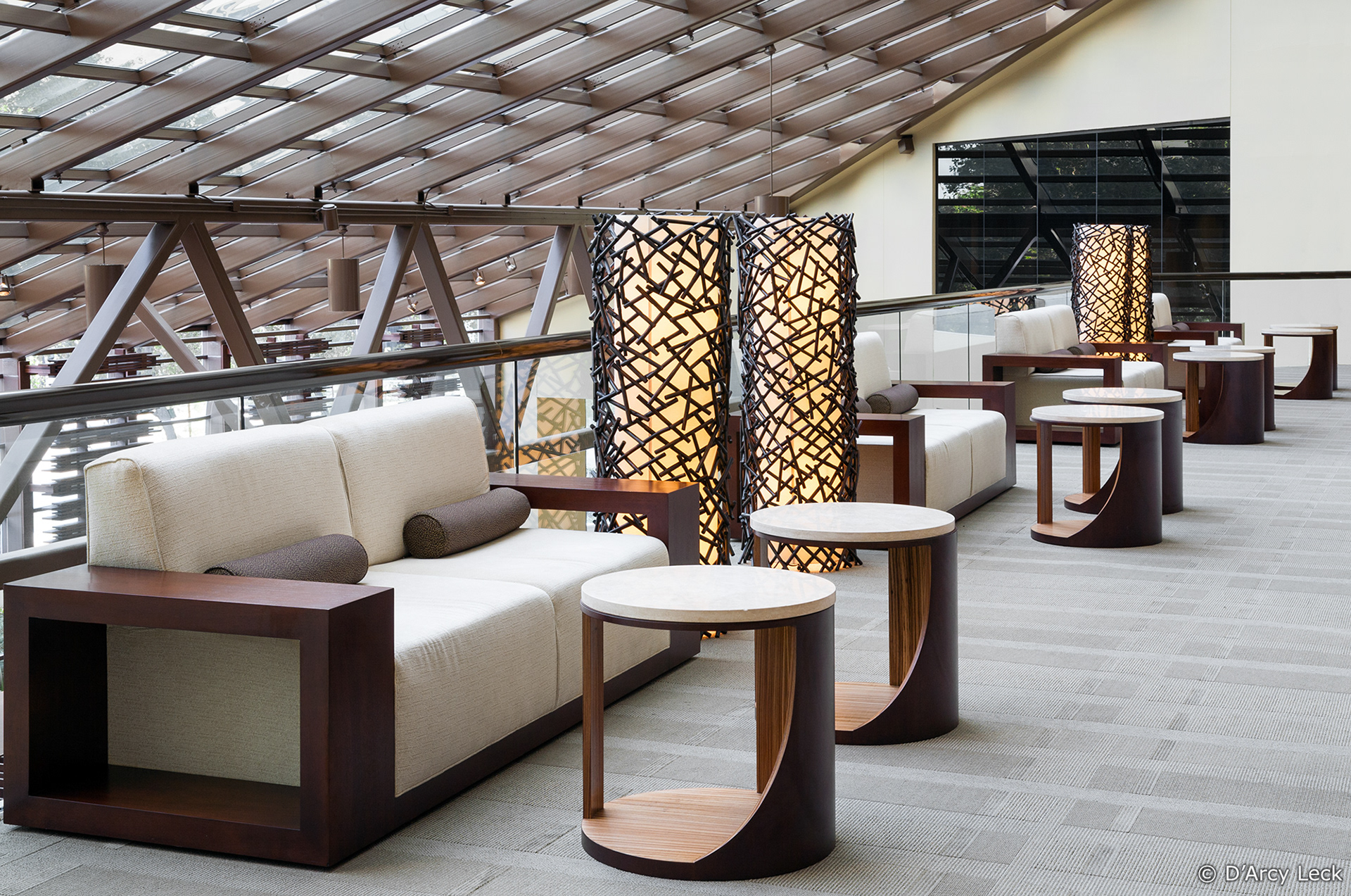 interior design photography of the upper mezzanine lobby of the Westin Park Central hotel