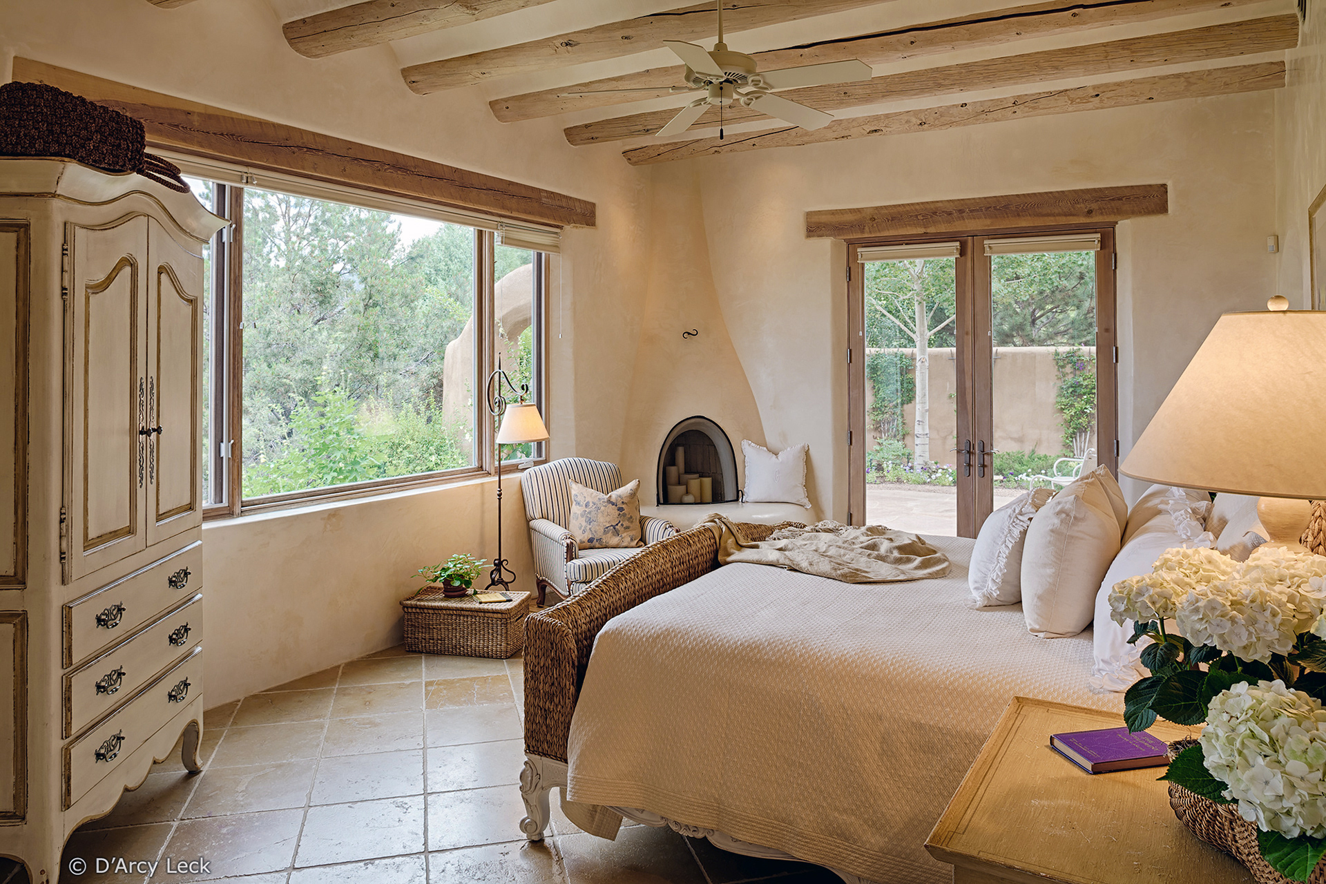interior photographer D'Arcy Leck captures the master bedroom of a luxury adobe home