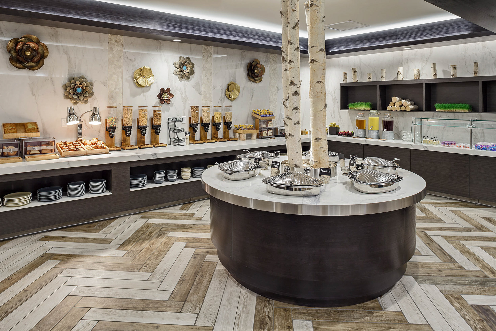 hospitality photography of the breakfast buffet at the DoubleTree Denver hotel