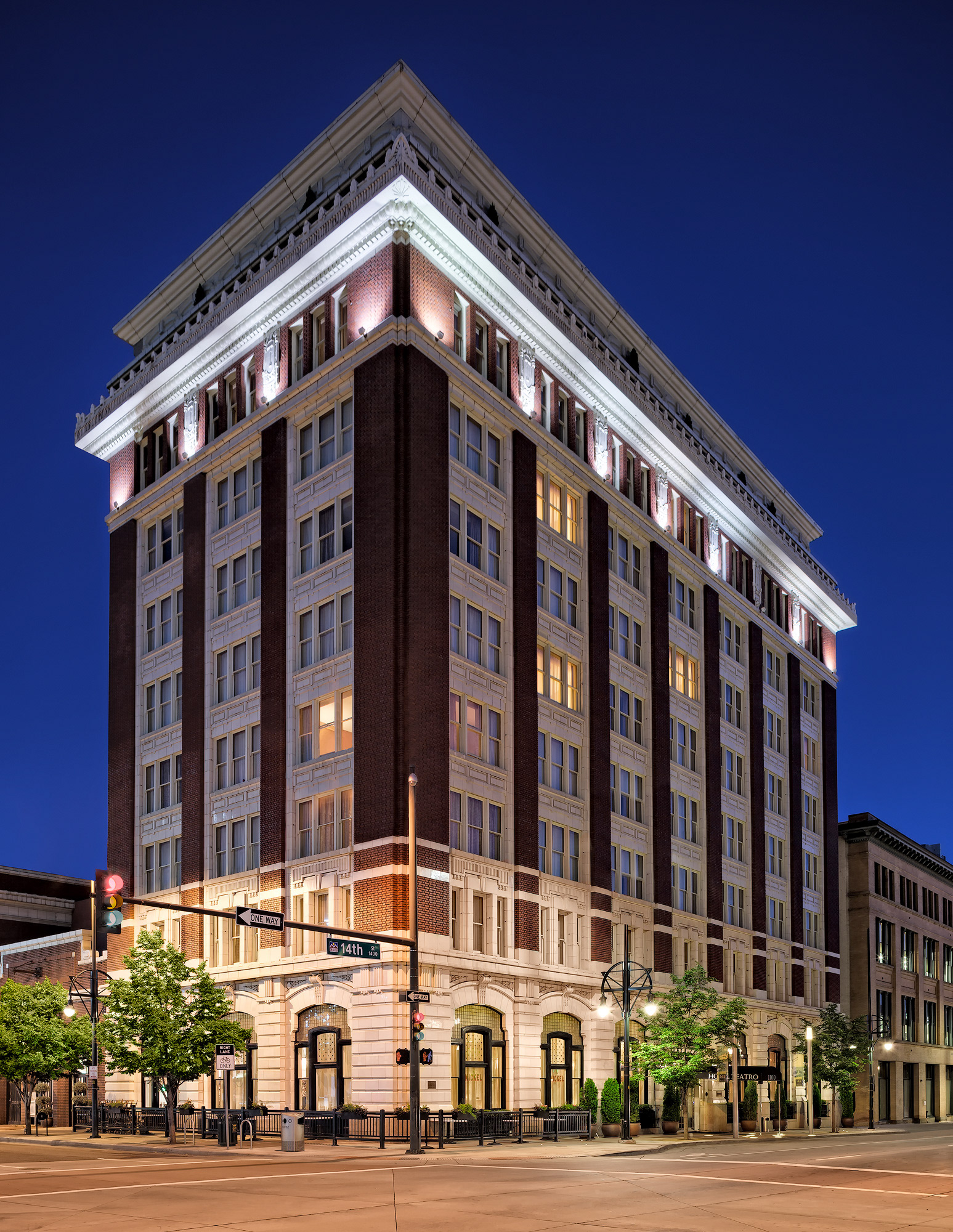 hotel photographer D'Arcy Leck captures the Hotel Teatro exterior at dusk