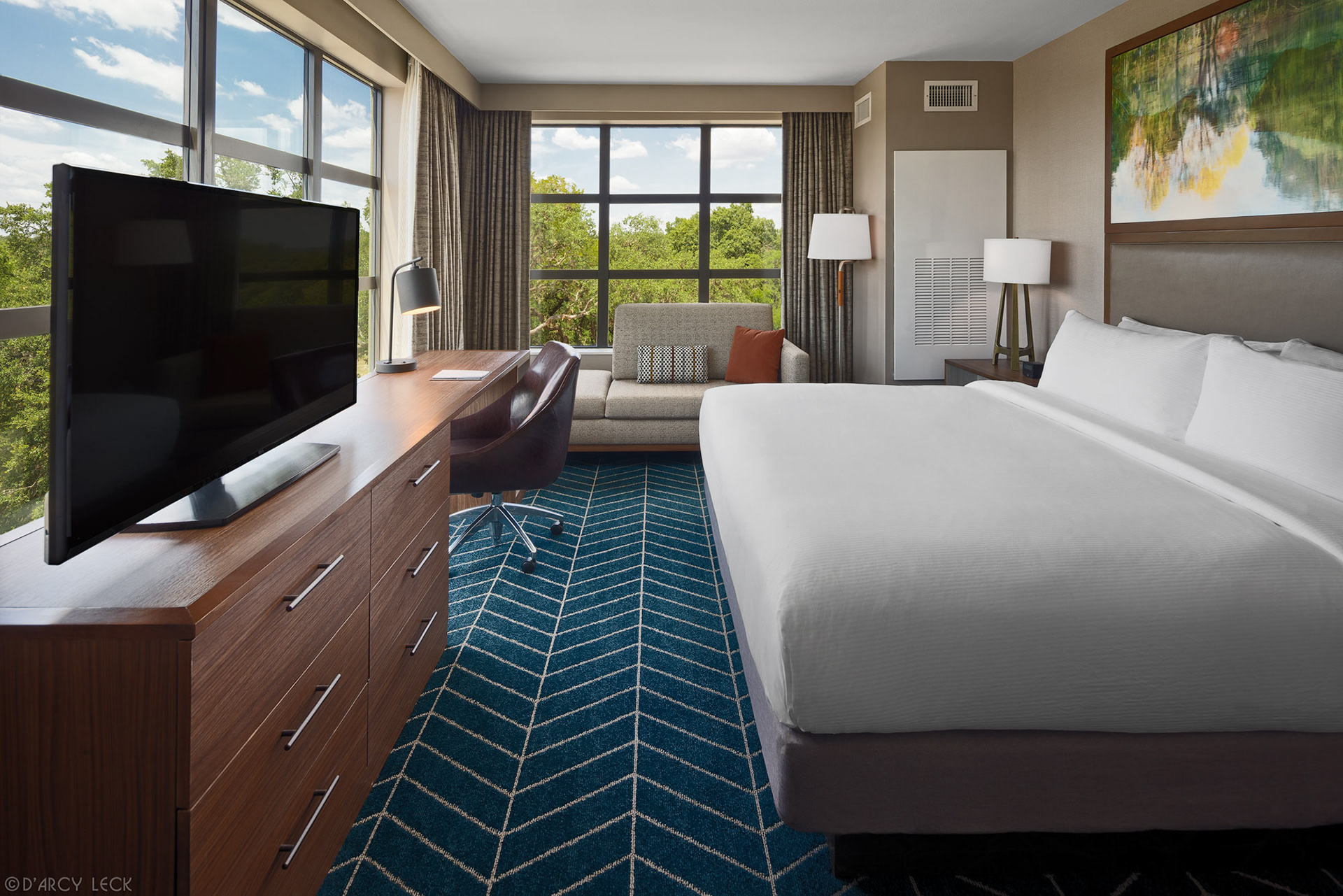 hospitality photographer D'Arcy Leck photographs a guest room of The Bevy hotel