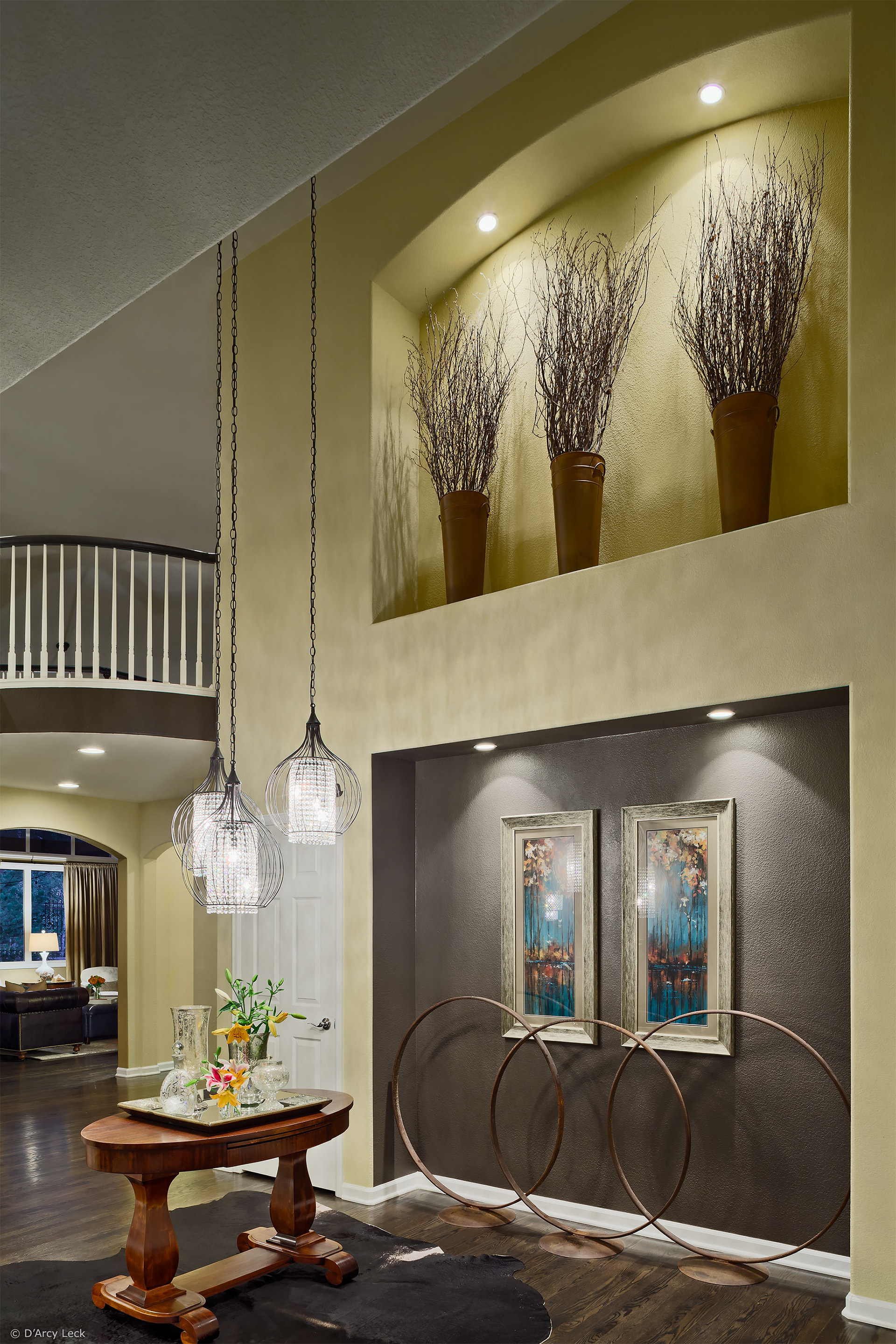 interior architectural photographer D'Arcy Leck captures the entrance foyer of a luxury residential home
