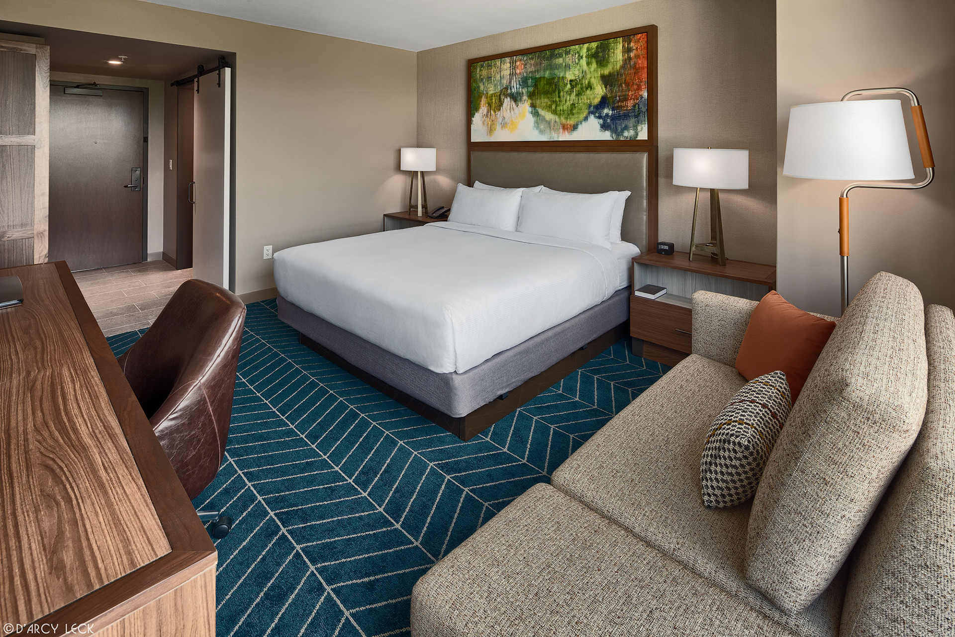 hotel photographer D'Arcy Leck photographs a guest room of The Bevy hotel