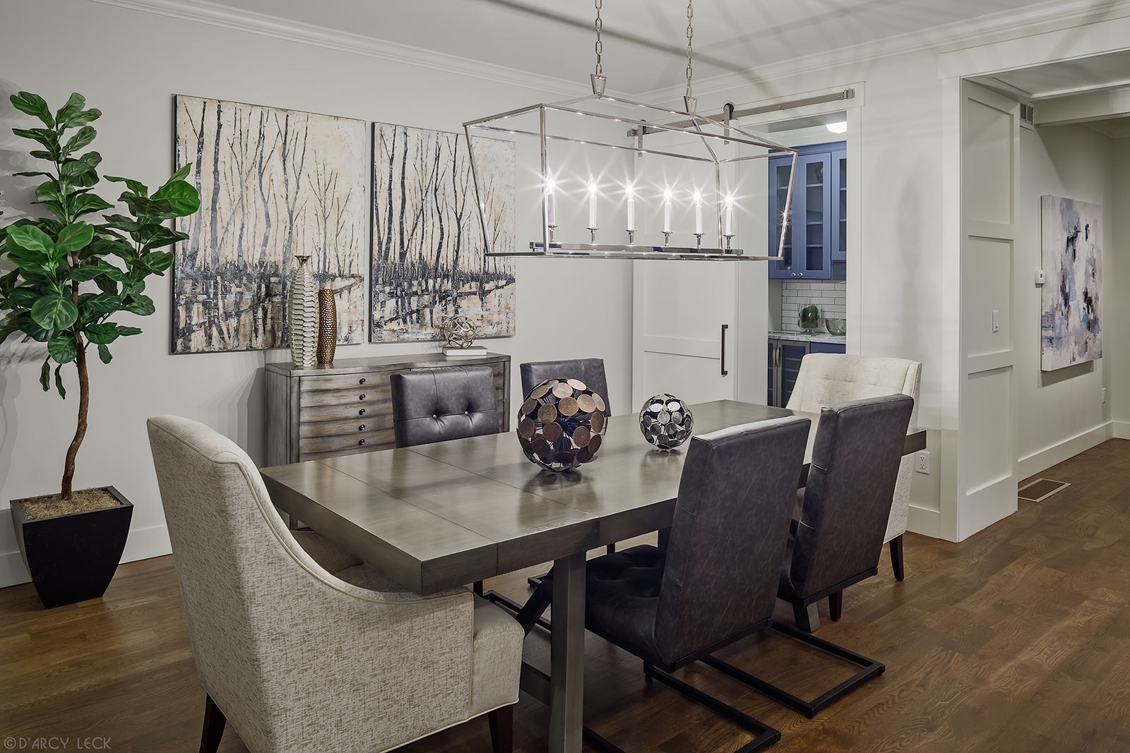 architectural interior photographer D'Arcy Leck captures a dining room of a modern duplex