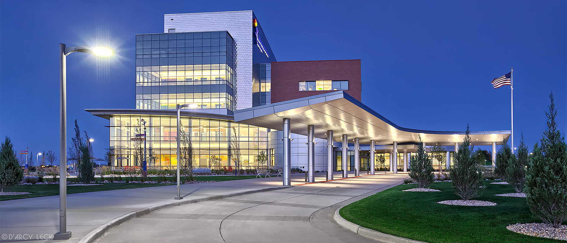 Architectural photographer D'Arcy Leck photographs the exterior of the Children's Hospital South Campus building
