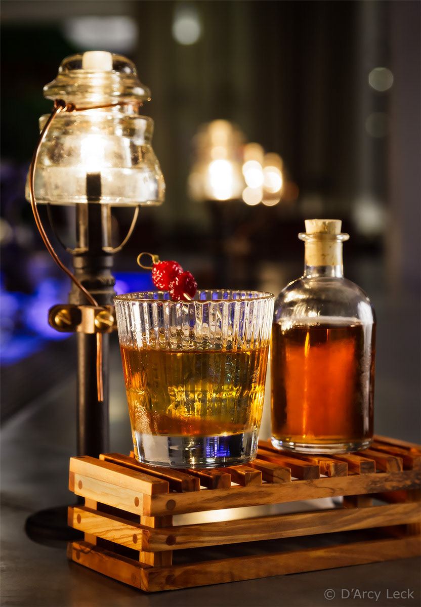 hospitality photographer D'Arcy Leck captures an image of the Manhattan cocktail of the Hotel Teatro Nickel Bar