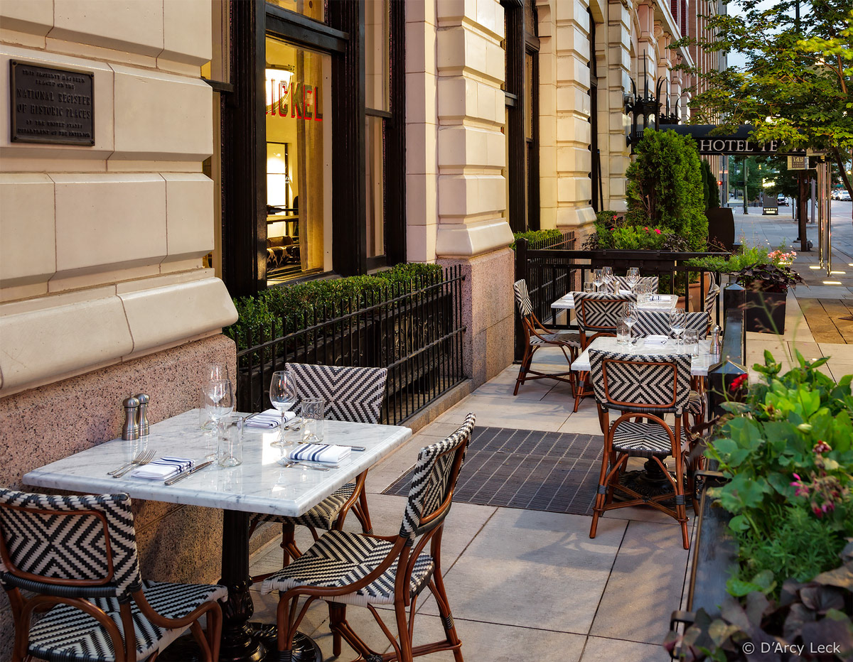 The Nickel restaurant outdoor patio of the Hotel Teatro