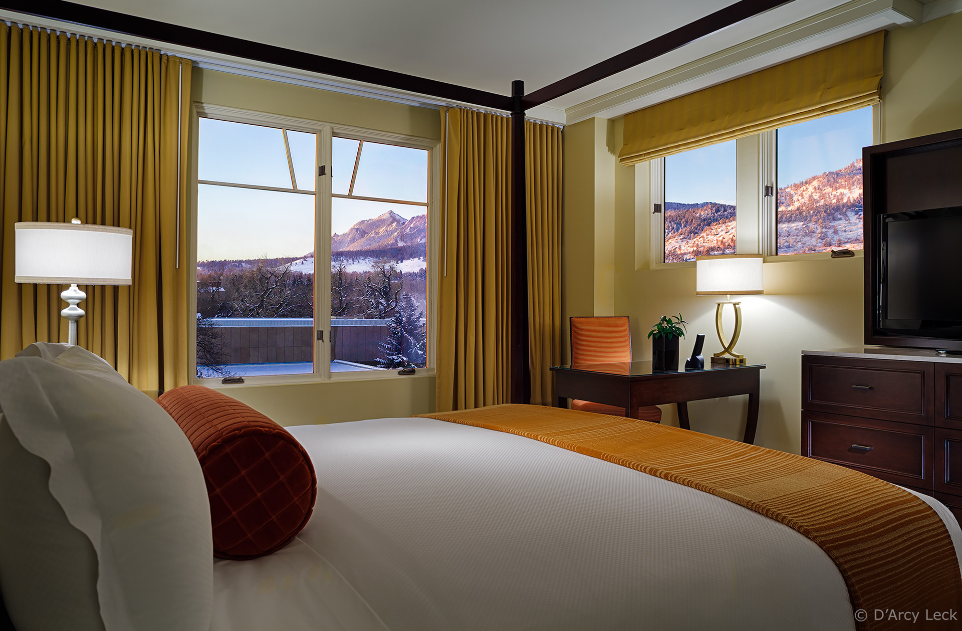 hotel photographer D'Arcy Leck photographs a guest room suite of the St Julien Hotel & Spa