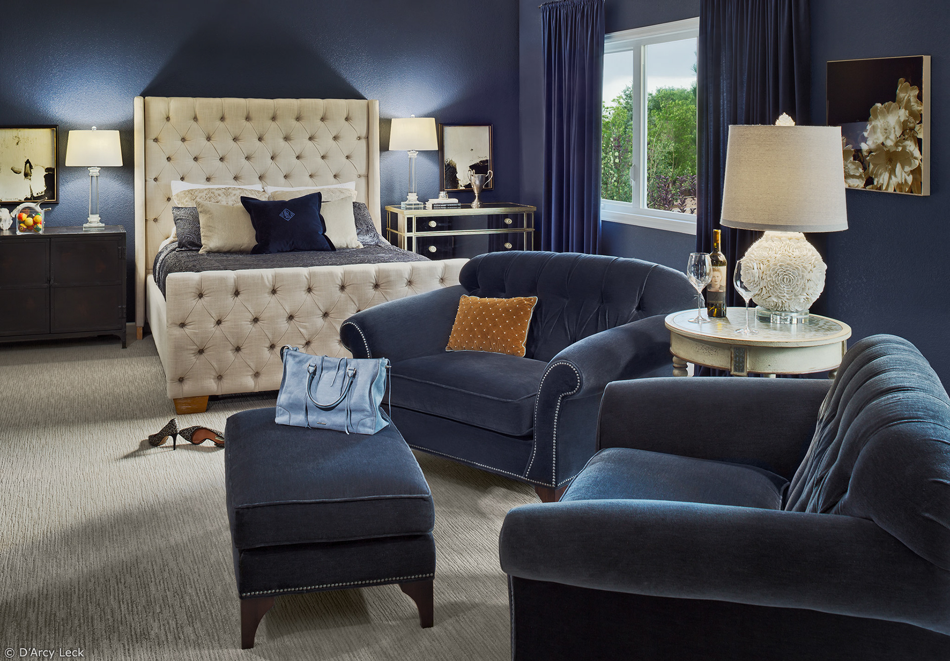 interior design photography of the master bedroom of a luxury residential home