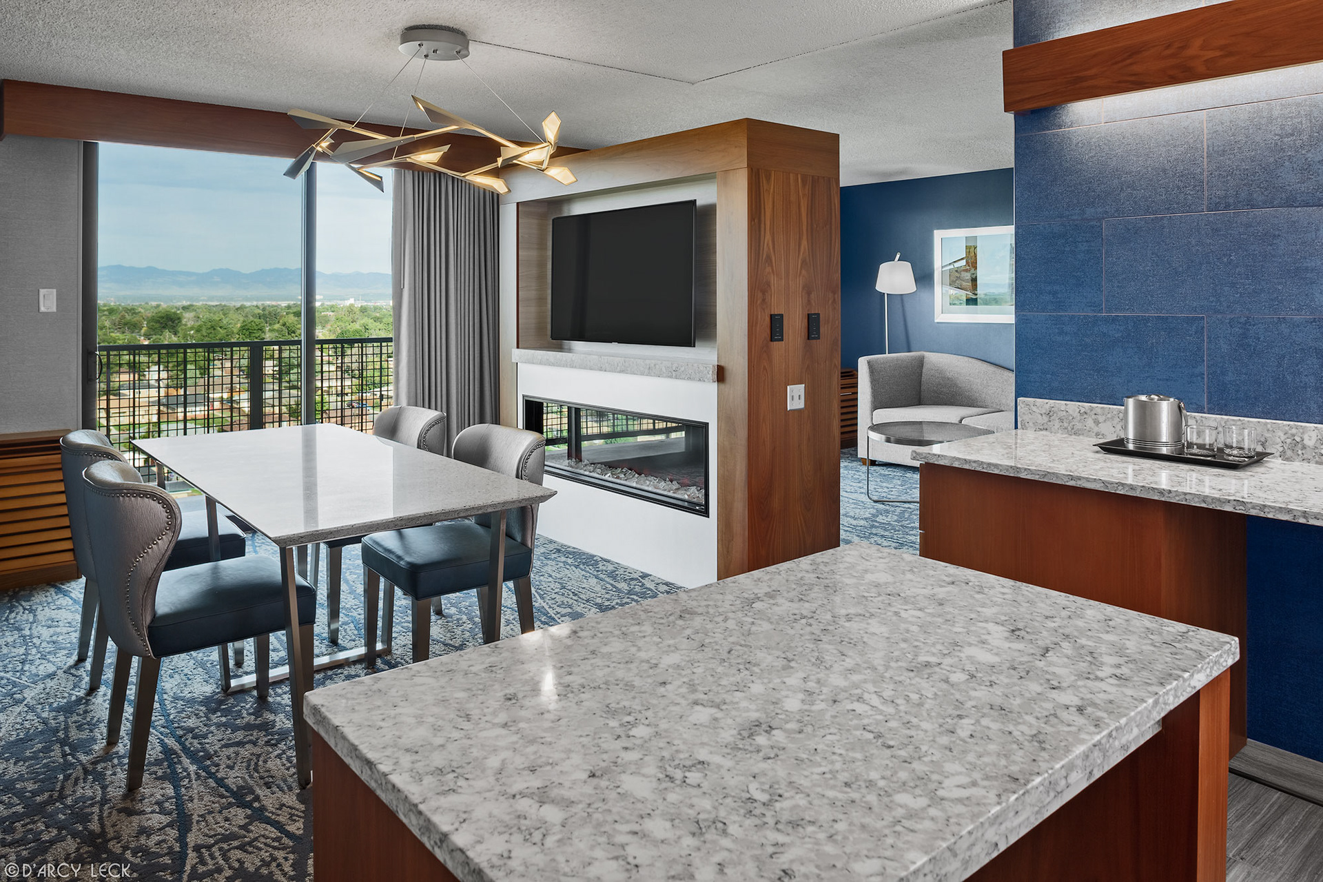 hotel photography of a Doubletree Denver hotel guest suite parlor