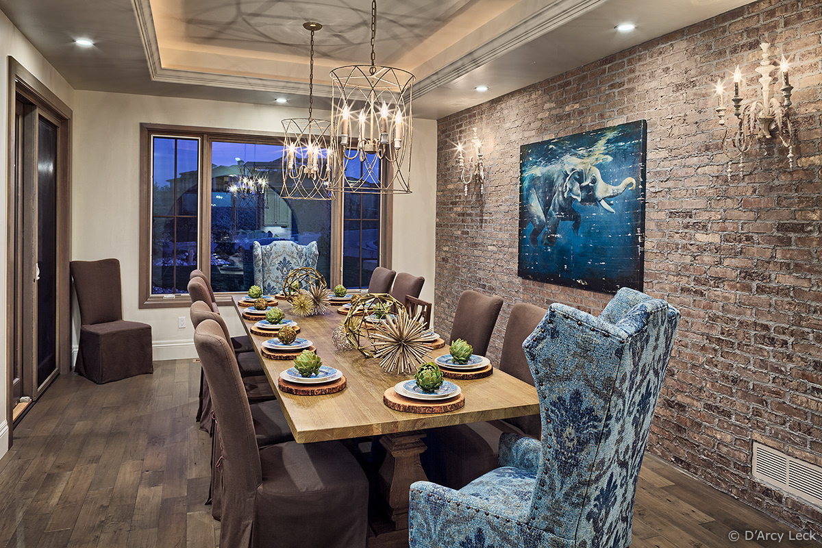 architectural interior photography of the dining room of luxury residential home