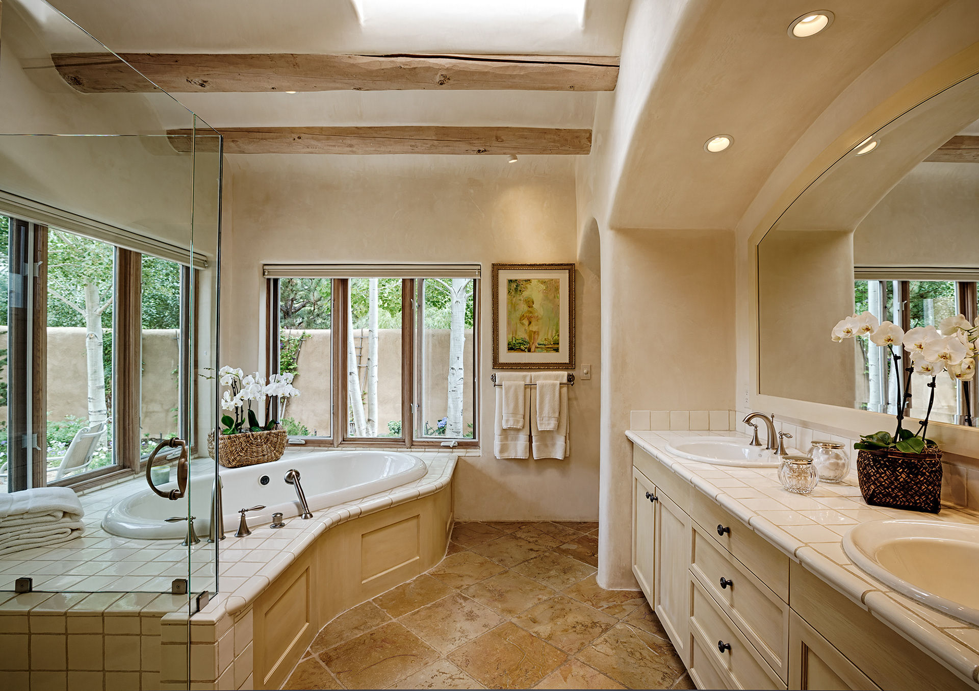 interior design photography of the master bathroom of luxury adobe home