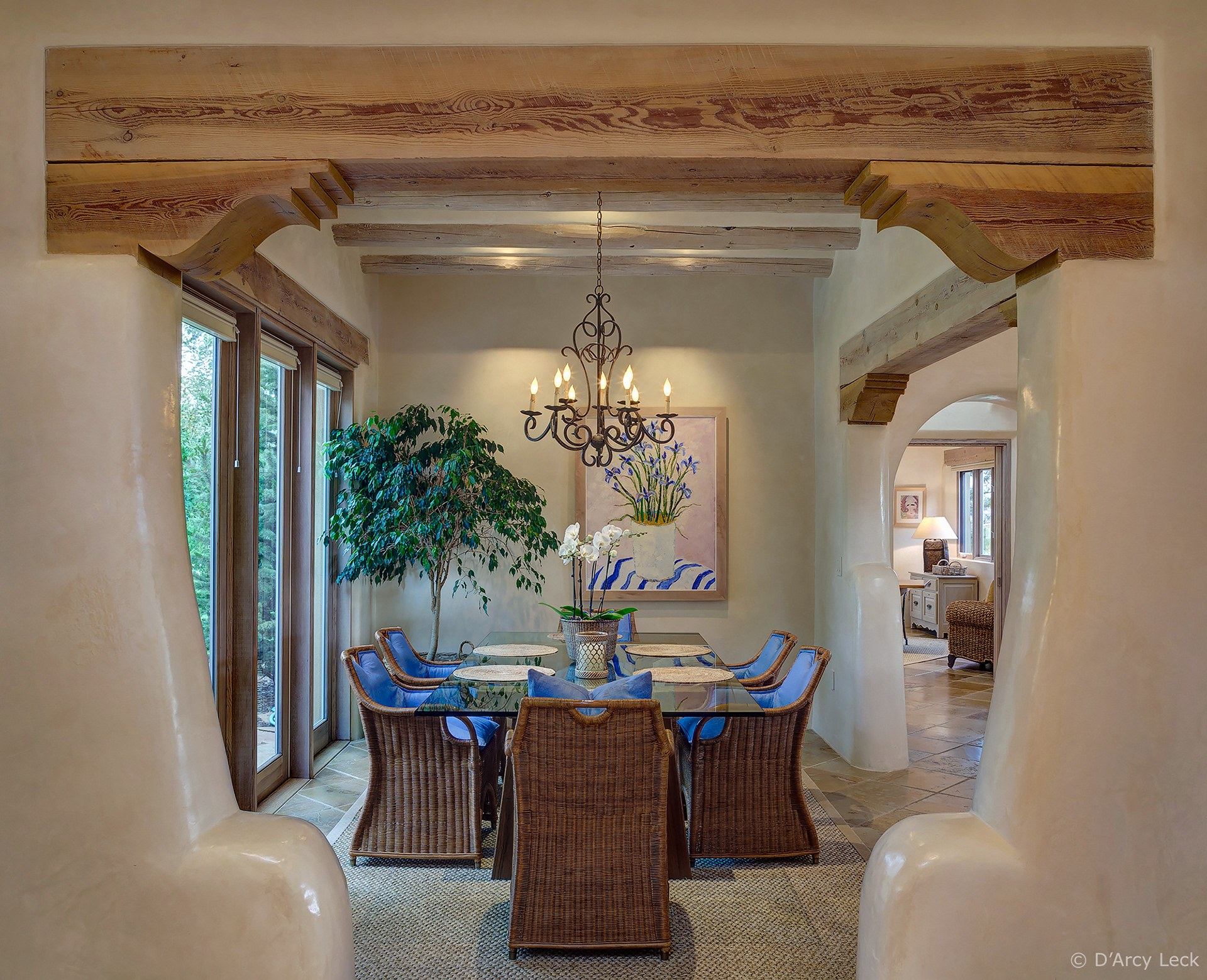 interior design photographer D'Arcy Leck photographs the dining room of adobe home