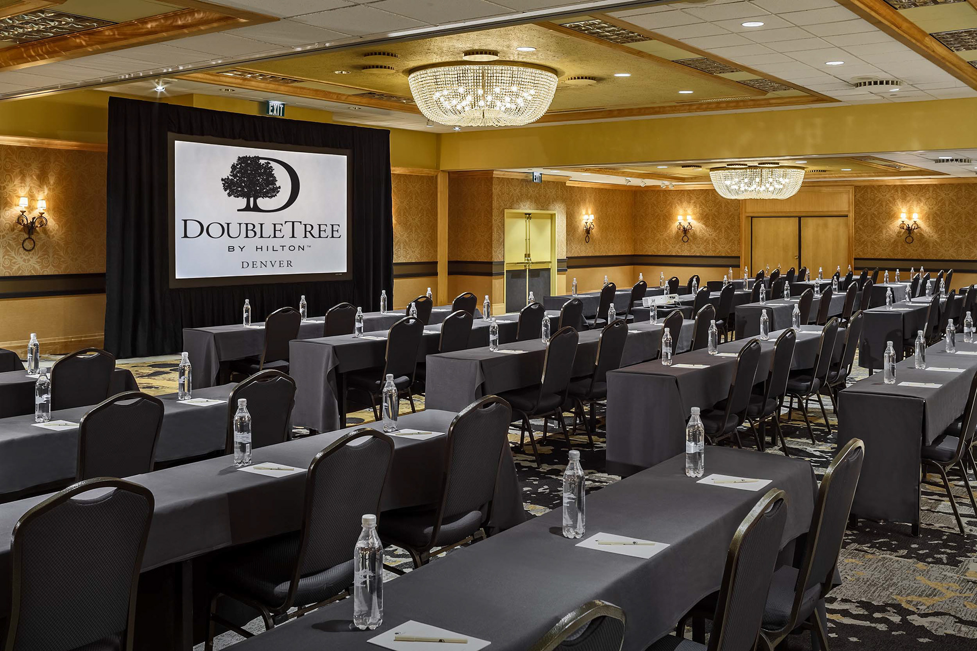 hospitality photograph of The Ballroom in classroom setting at the DoubleTree Denver hotel