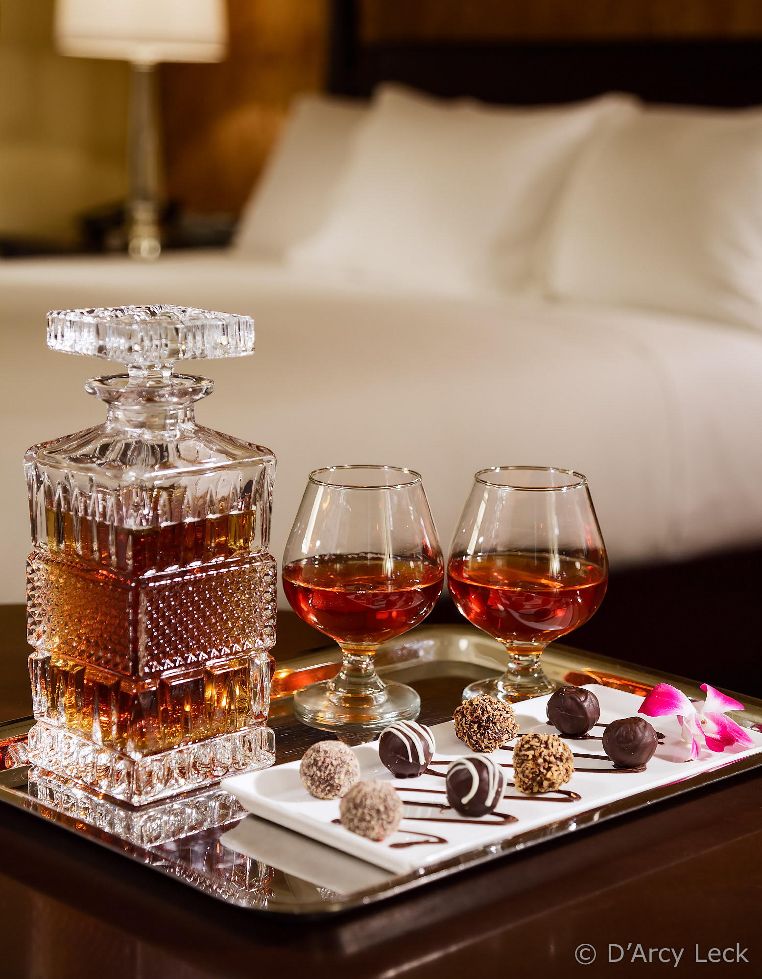 hospitality photographer D'Arcy Leck photographs a room service aperitif tray of the St Julien Hotel & Spa