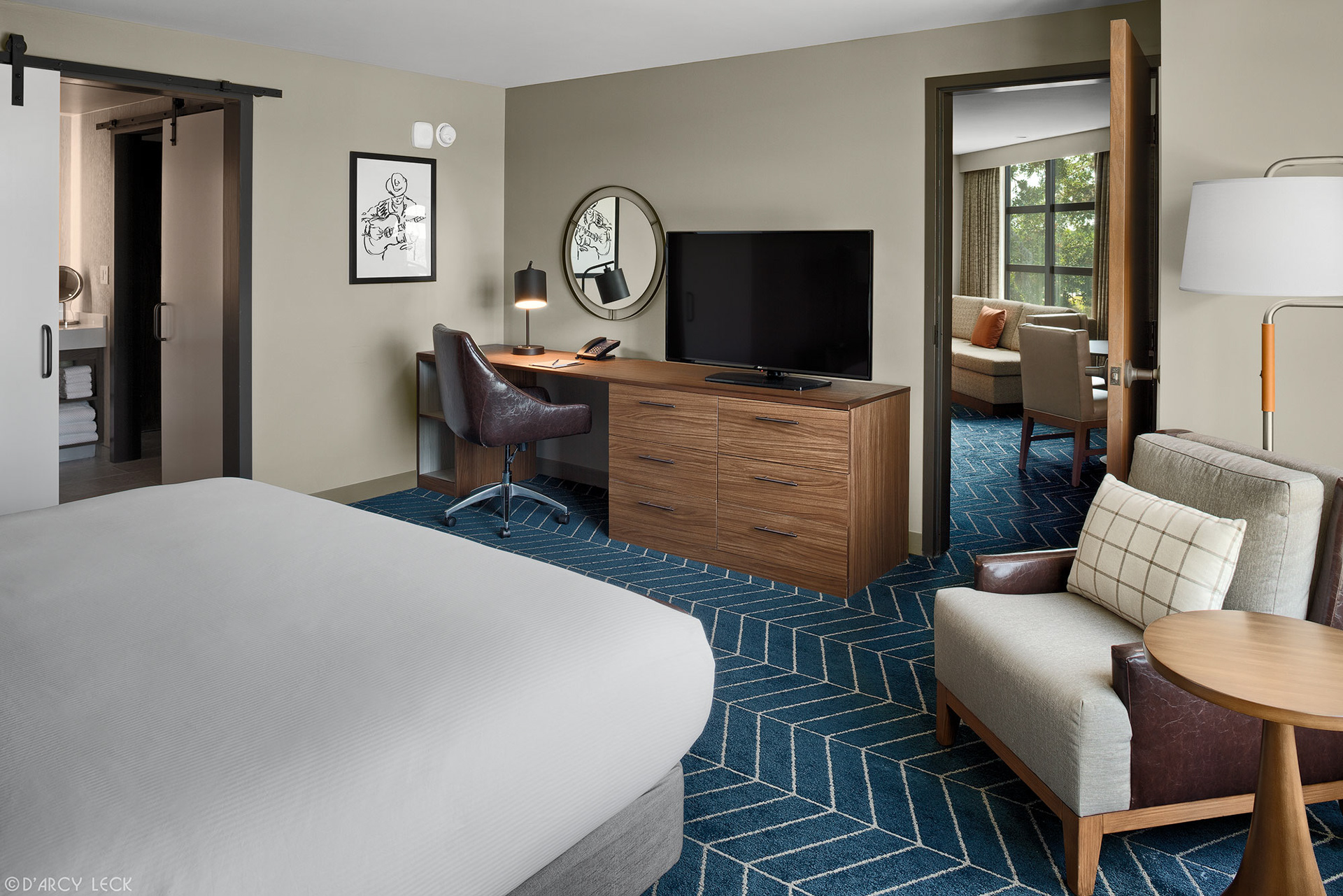 hospitality photography of a guest room suite of The Bevy hotel